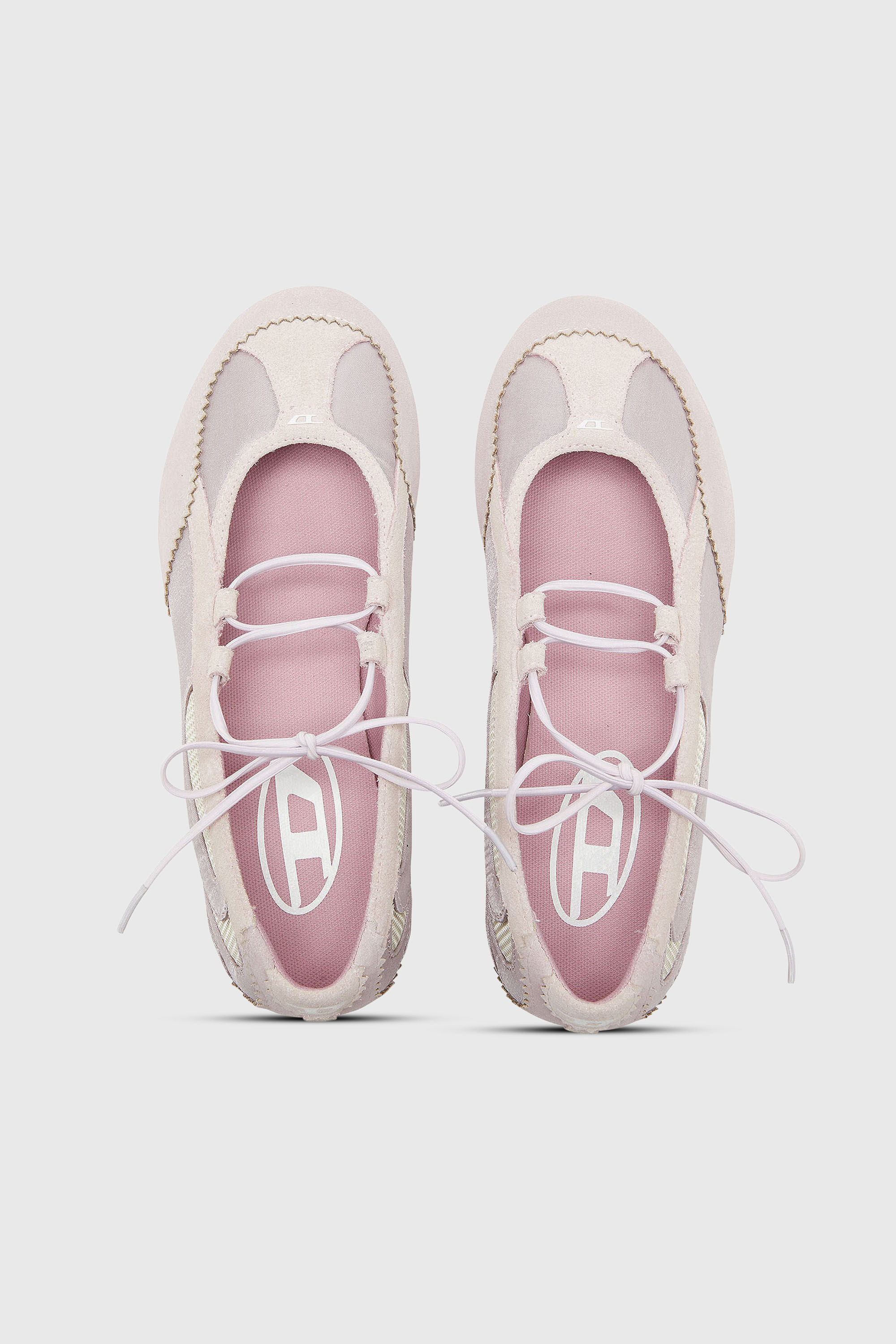 Diesel - D-MILE BALLERINA LACE UP II W, D-Mile - Ballerines &agrave; lacets en cuir et mesh Femme in Rose - 4