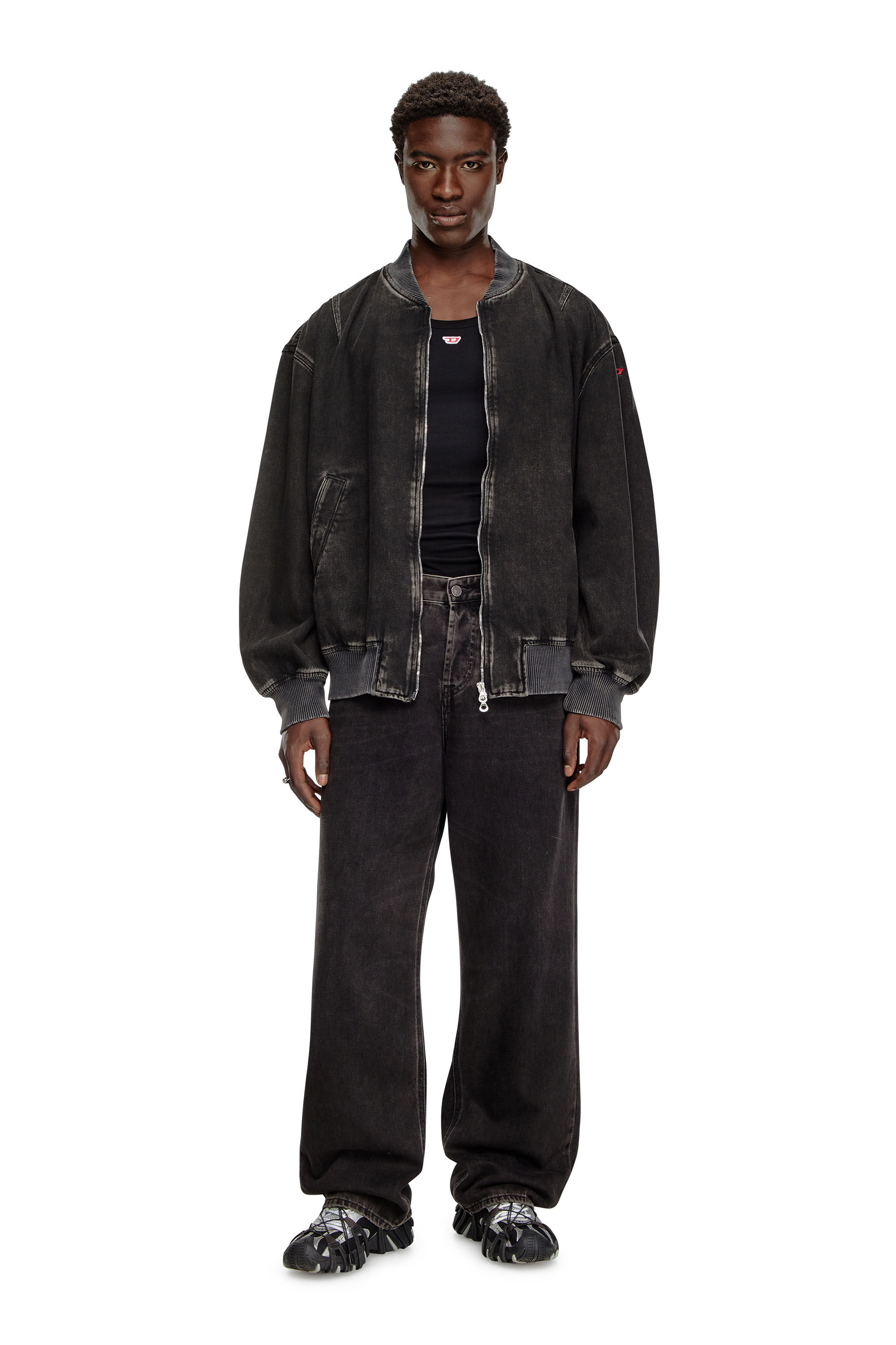 Veste bomber en denim delave Homme Noir Diesel