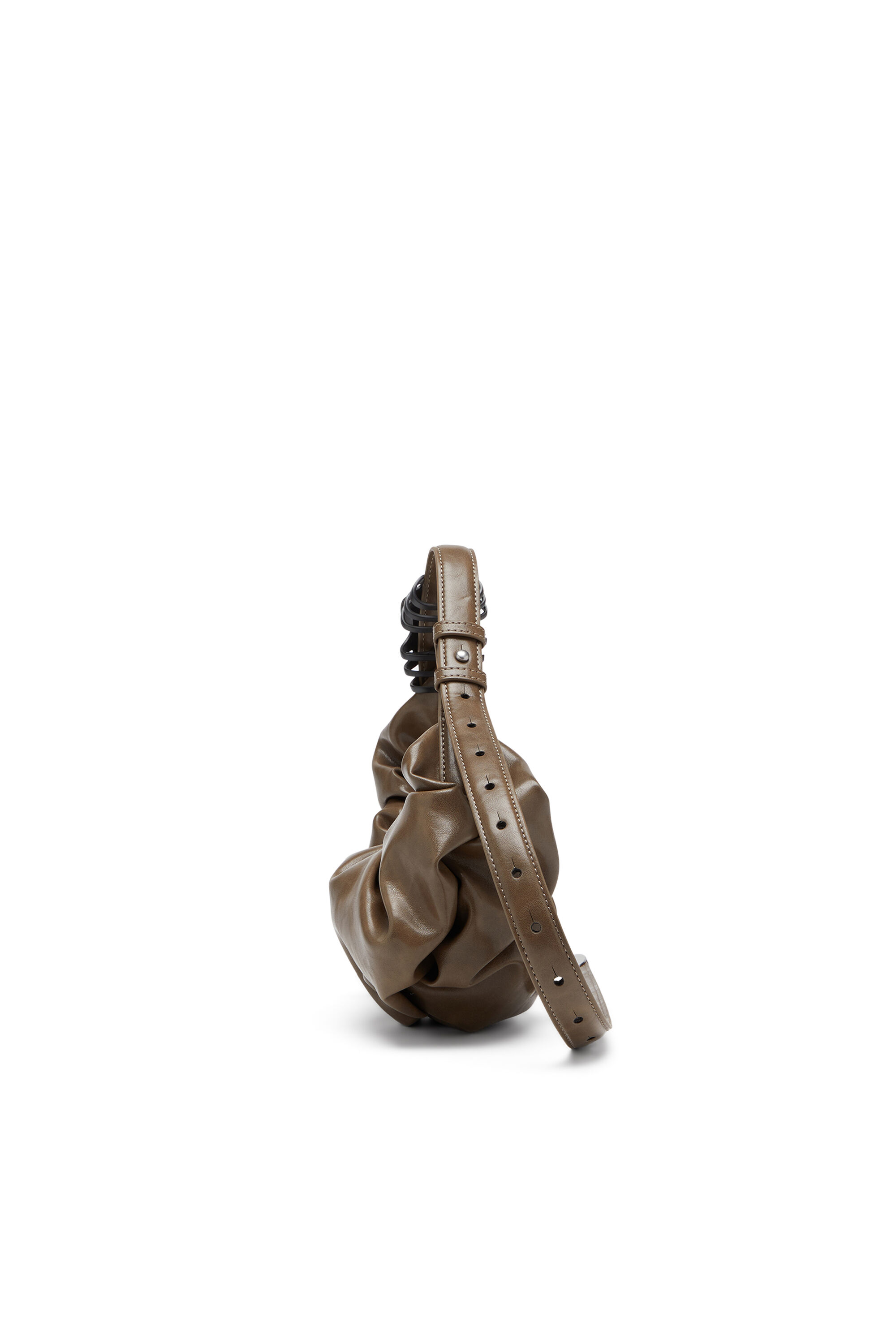 Diesel - GRAB-D HOBO S, Petit sac hobo froissé en PU brillant Femme in Marron - 4