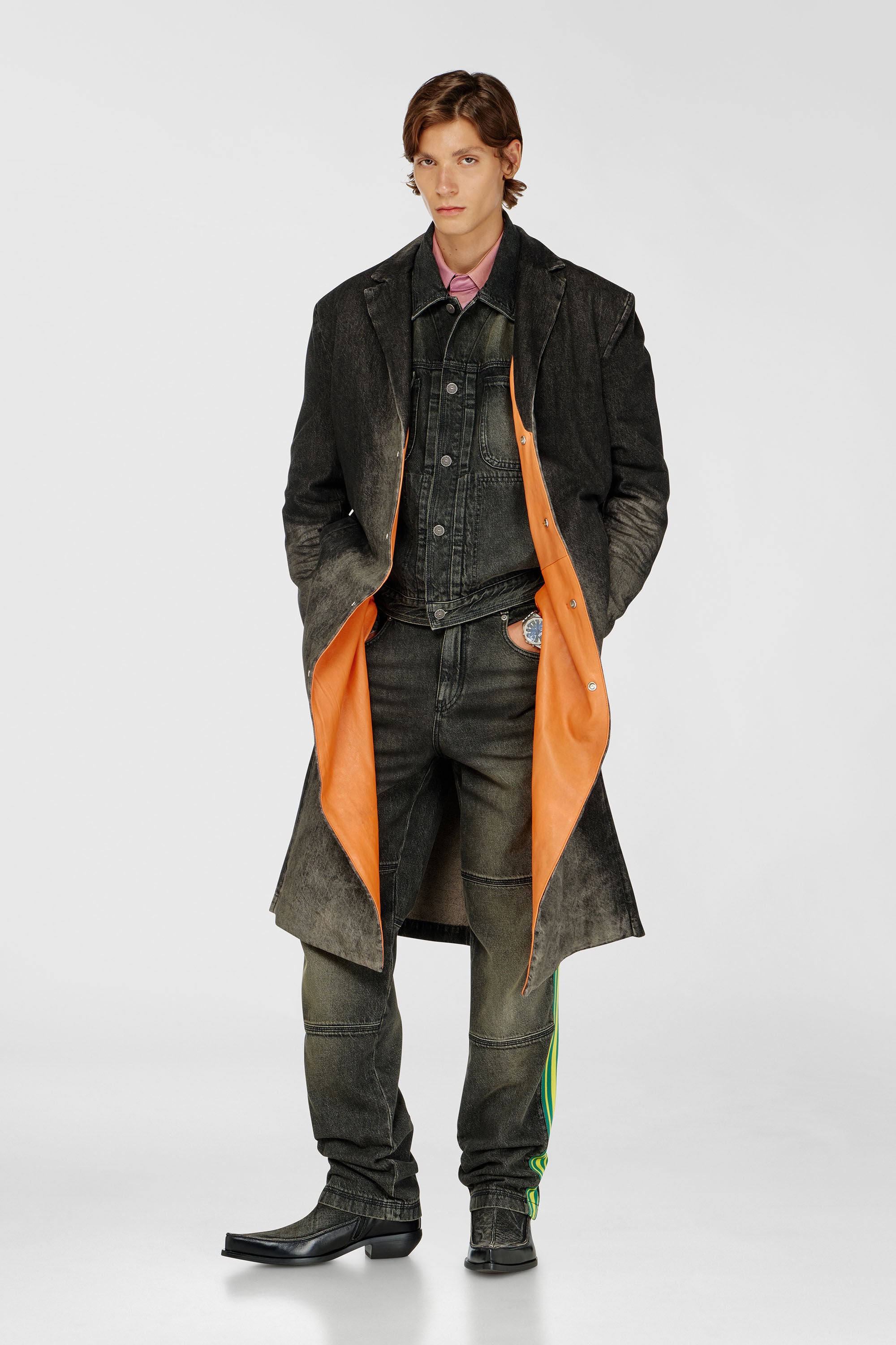 Diesel - D-IANCH-FSJ, Manteau long en denim effet us&eacute; Mixte in Noir - 3