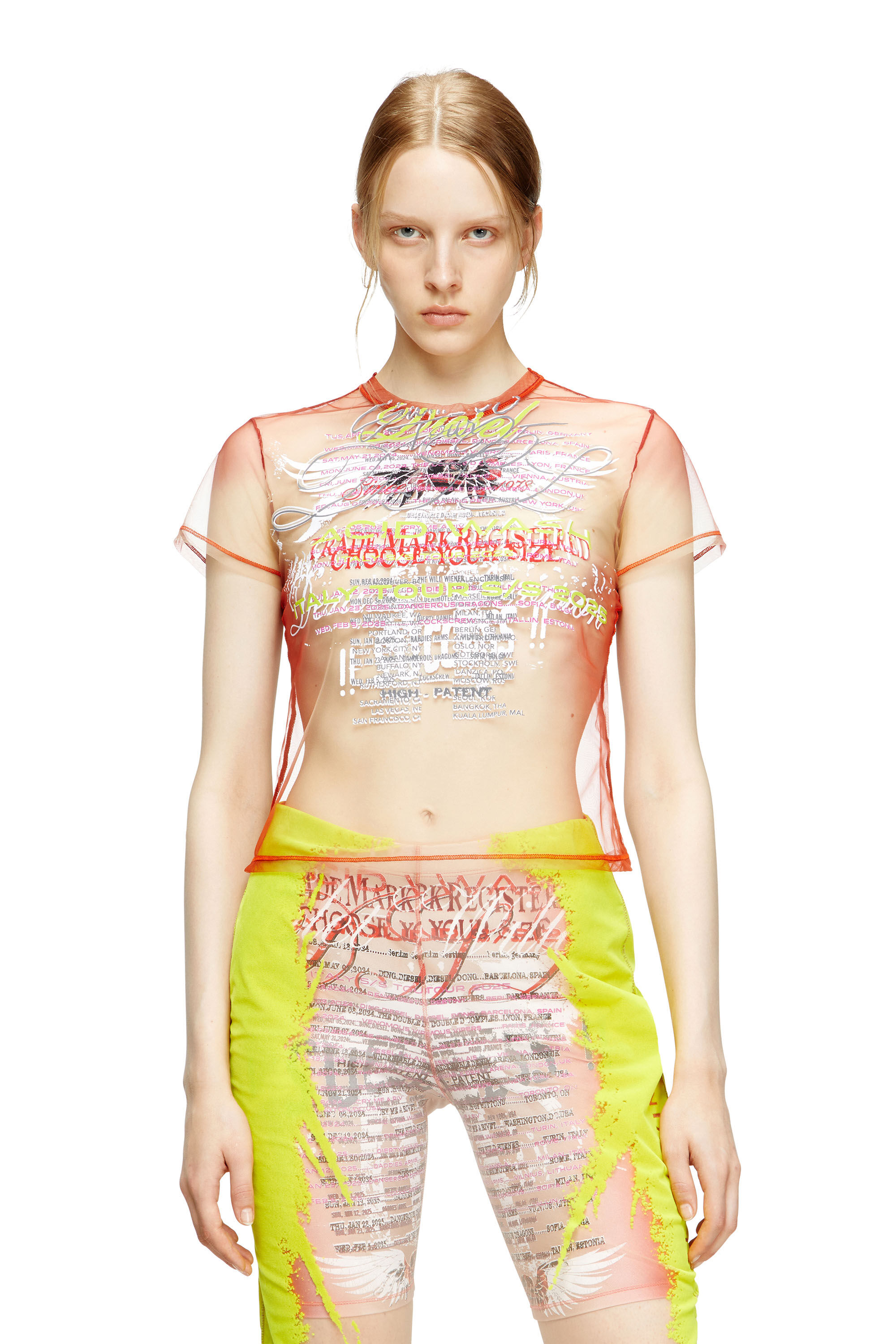 Diesel - T-YRAC, Haut transparent avec imprimé paroles Femme in Rose - 3