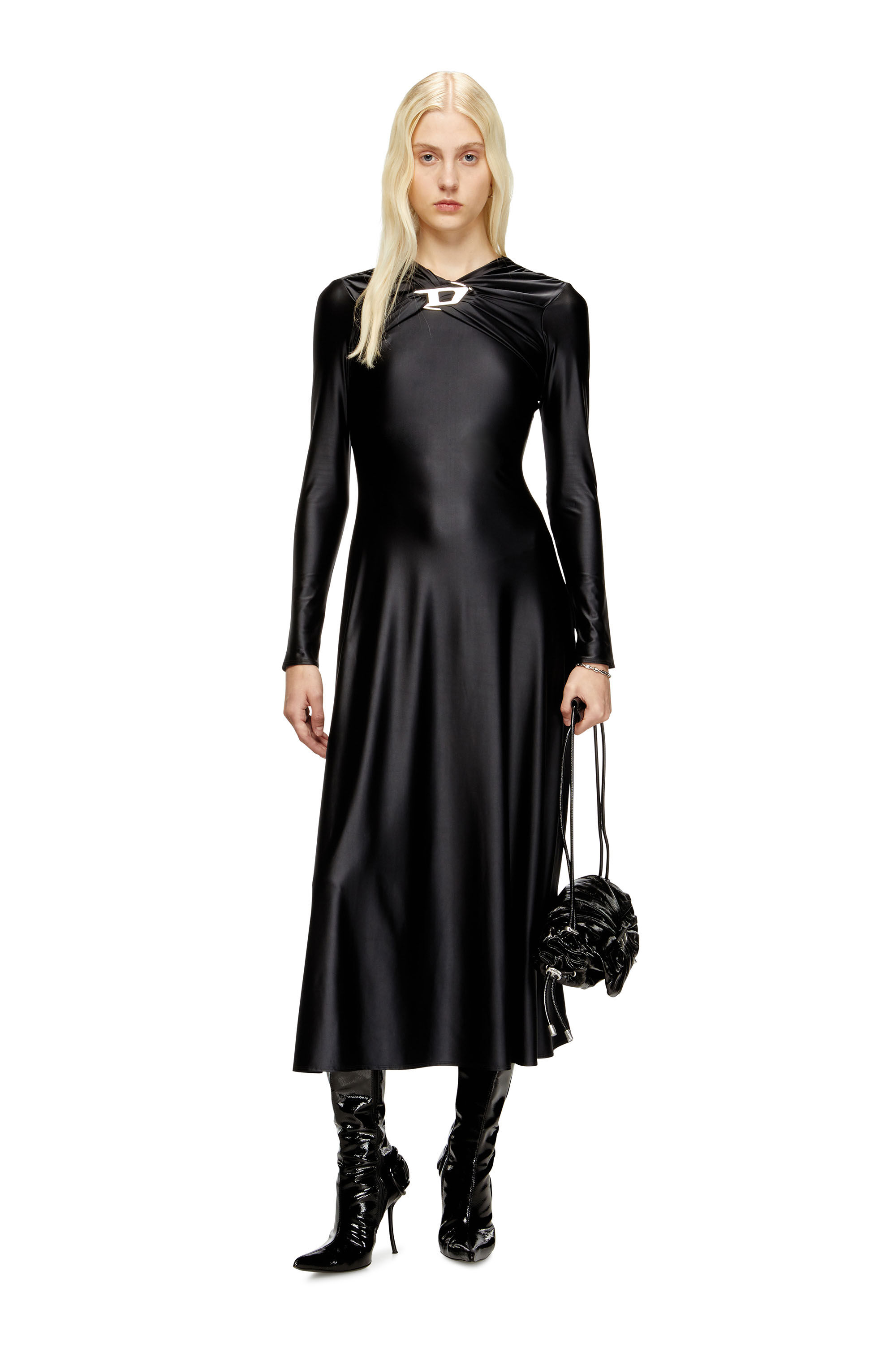 Diesel - D-IAMO, Robe en nylon drapé Femme in Noir - 1