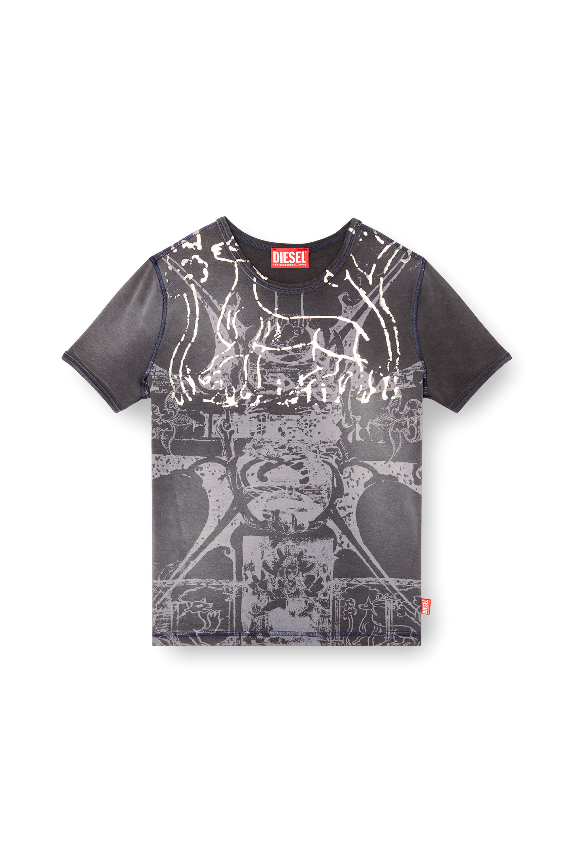 Diesel - T-UNCUTIES-LONG-R6, T-shirt avec imprimé métallisé Femme in Noir - 2