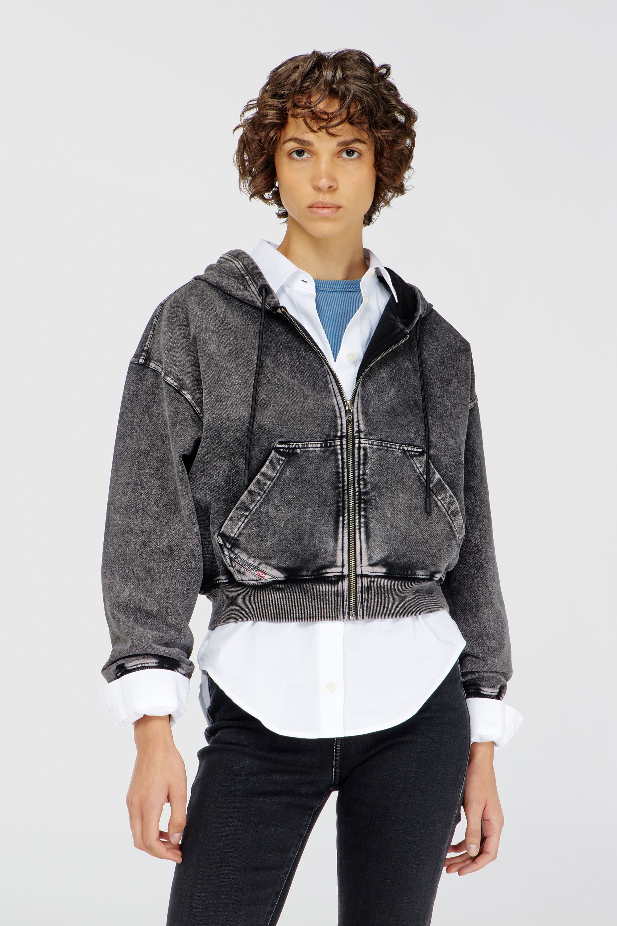 Diesel - F-ELYCY-AA2, Sweat &agrave; capuche effet denim Femme in Gris - 3