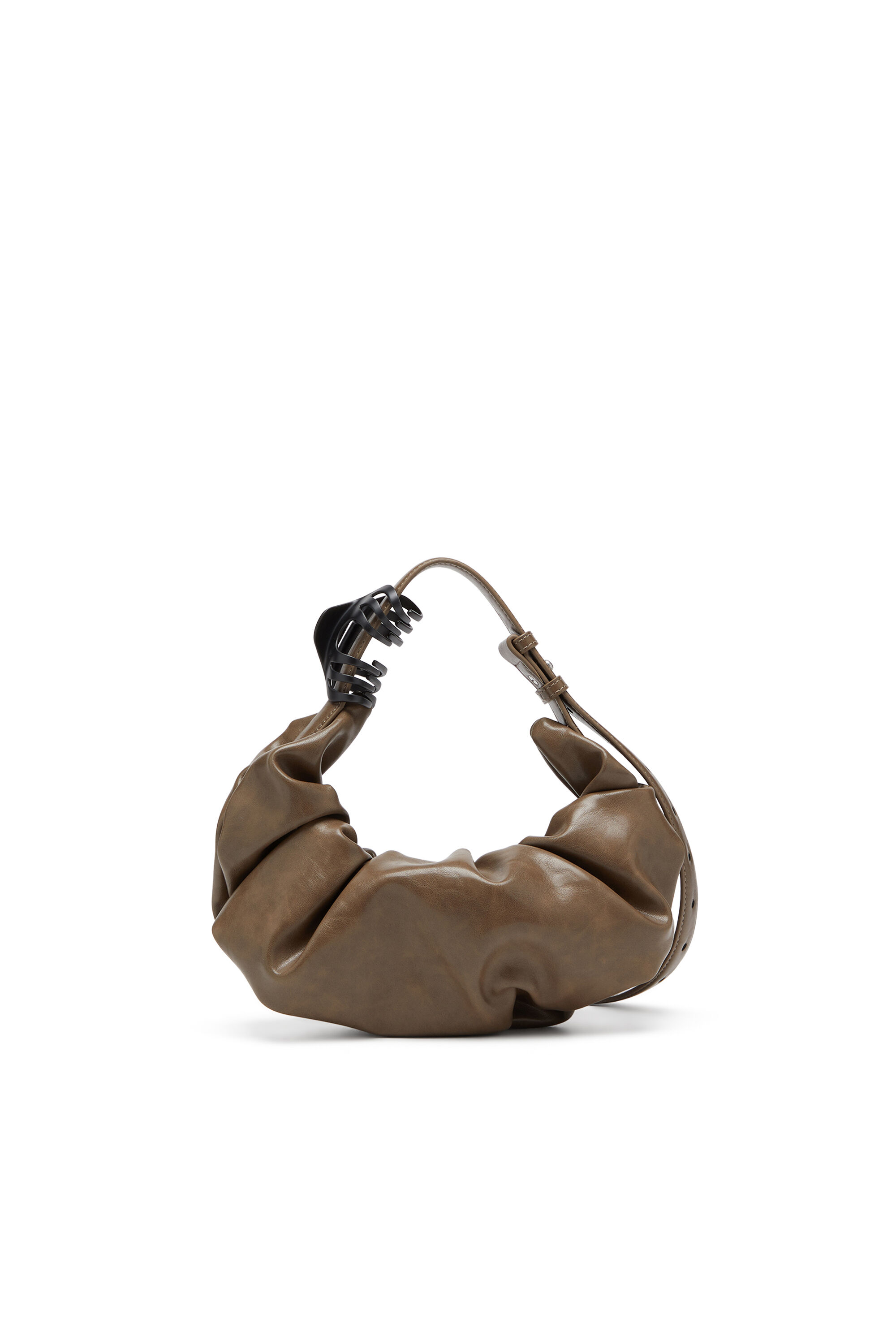 Diesel - GRAB-D HOBO S, Petit sac hobo froissé en PU brillant Femme in Marron - 2
