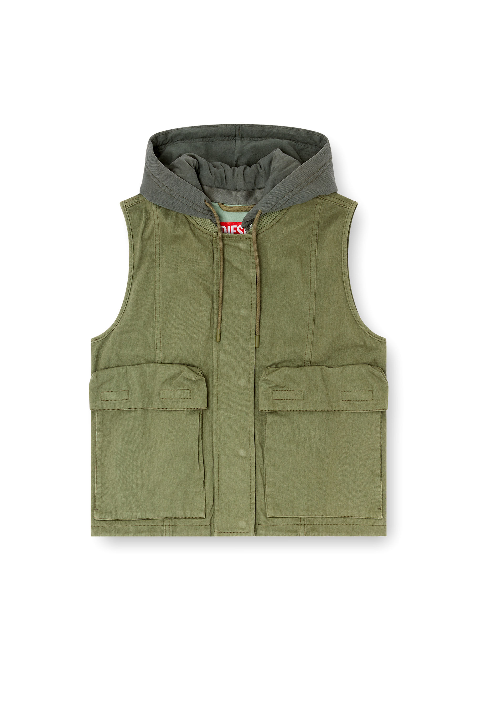 Diesel - G-ENESIS, Gilet cargo à capuche en sergé de coton Femme in Vert - 2