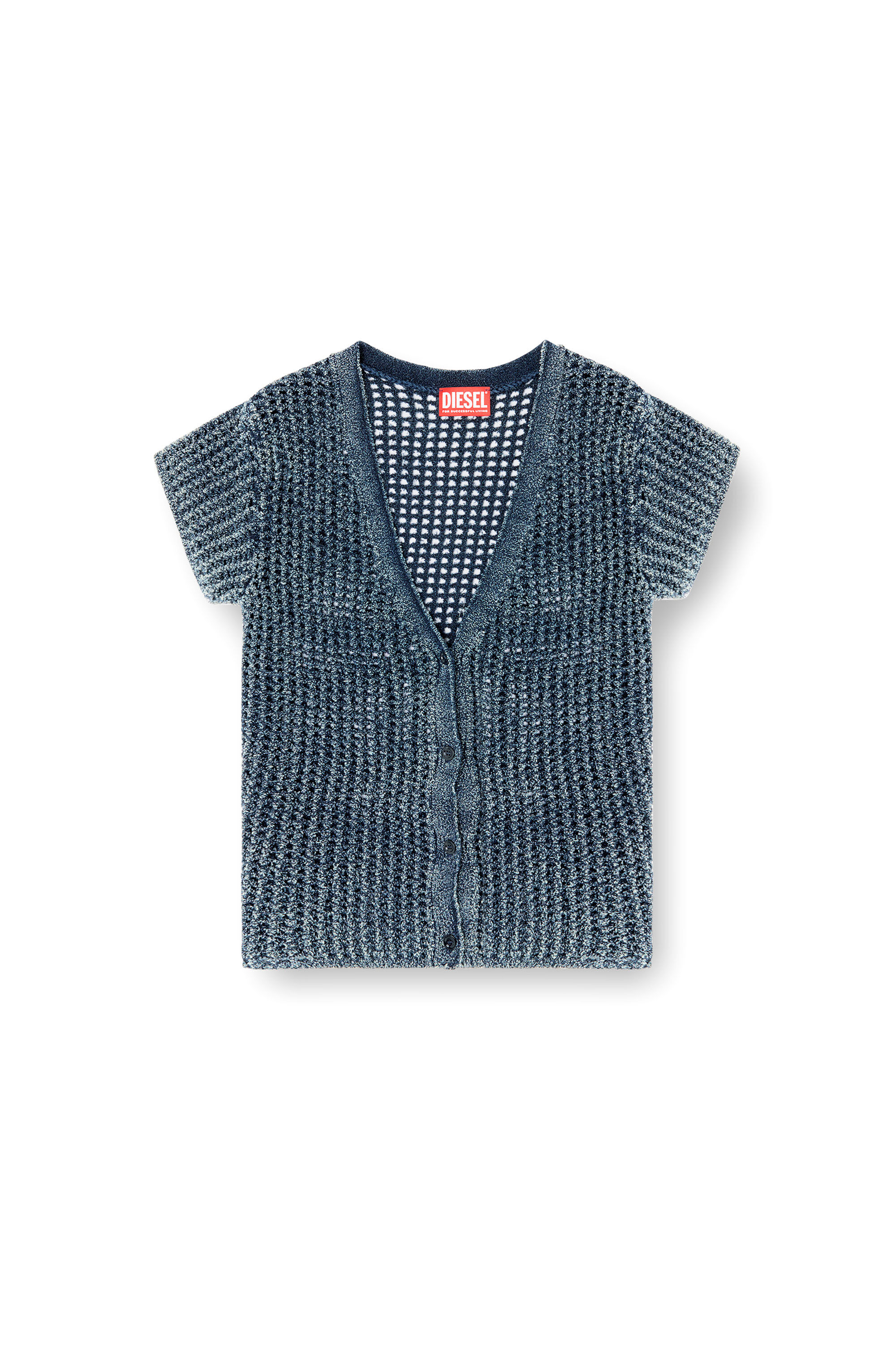 Diesel - M-REZ, Gilet à manches courtes en maille mesh effet denim Femme in Bleu - 2