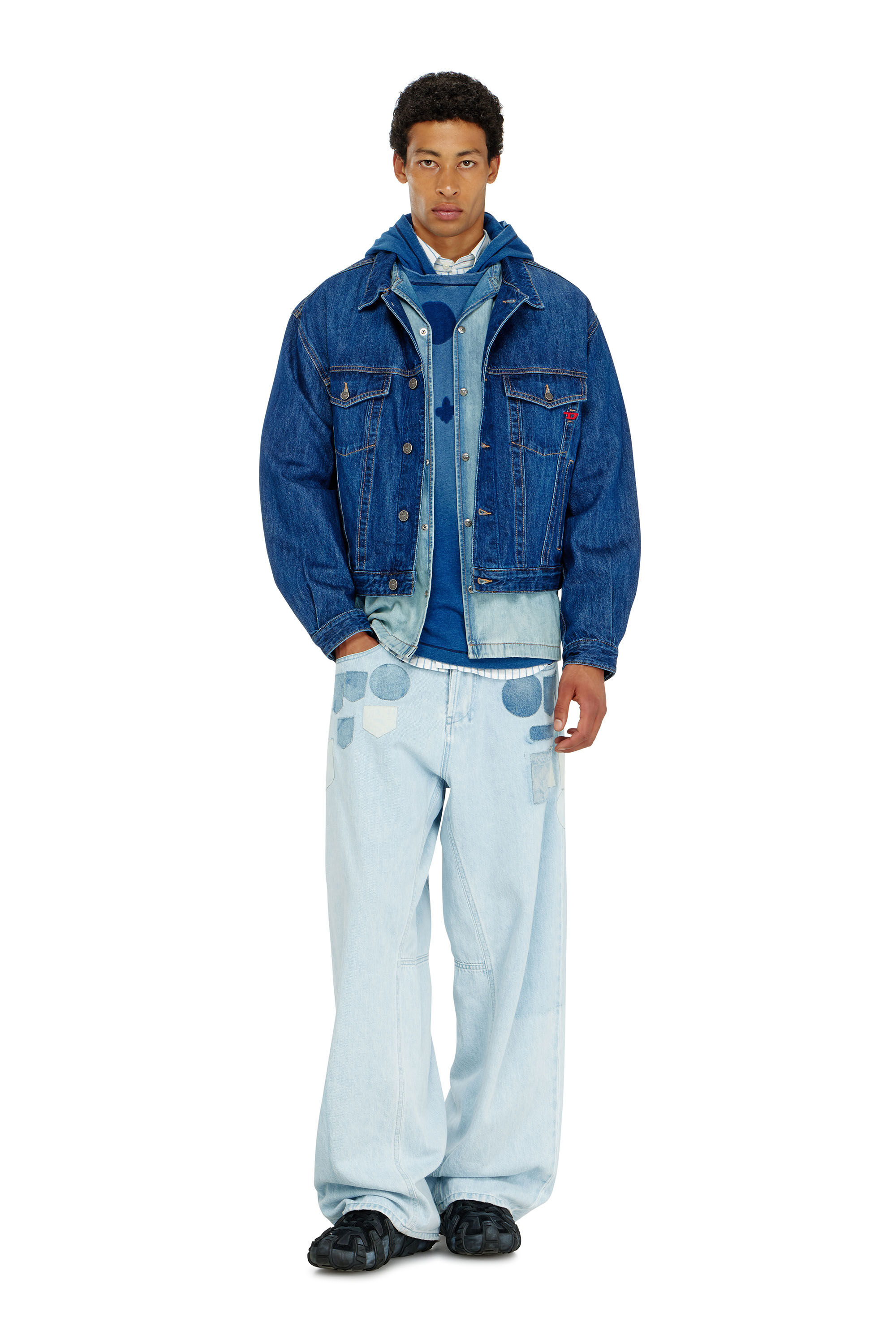 Diesel - T-NOX-LS-HOOD, T-shirt &agrave; capuche manches longues avec patchs effet ombre Homme in ToBeDefined - 1