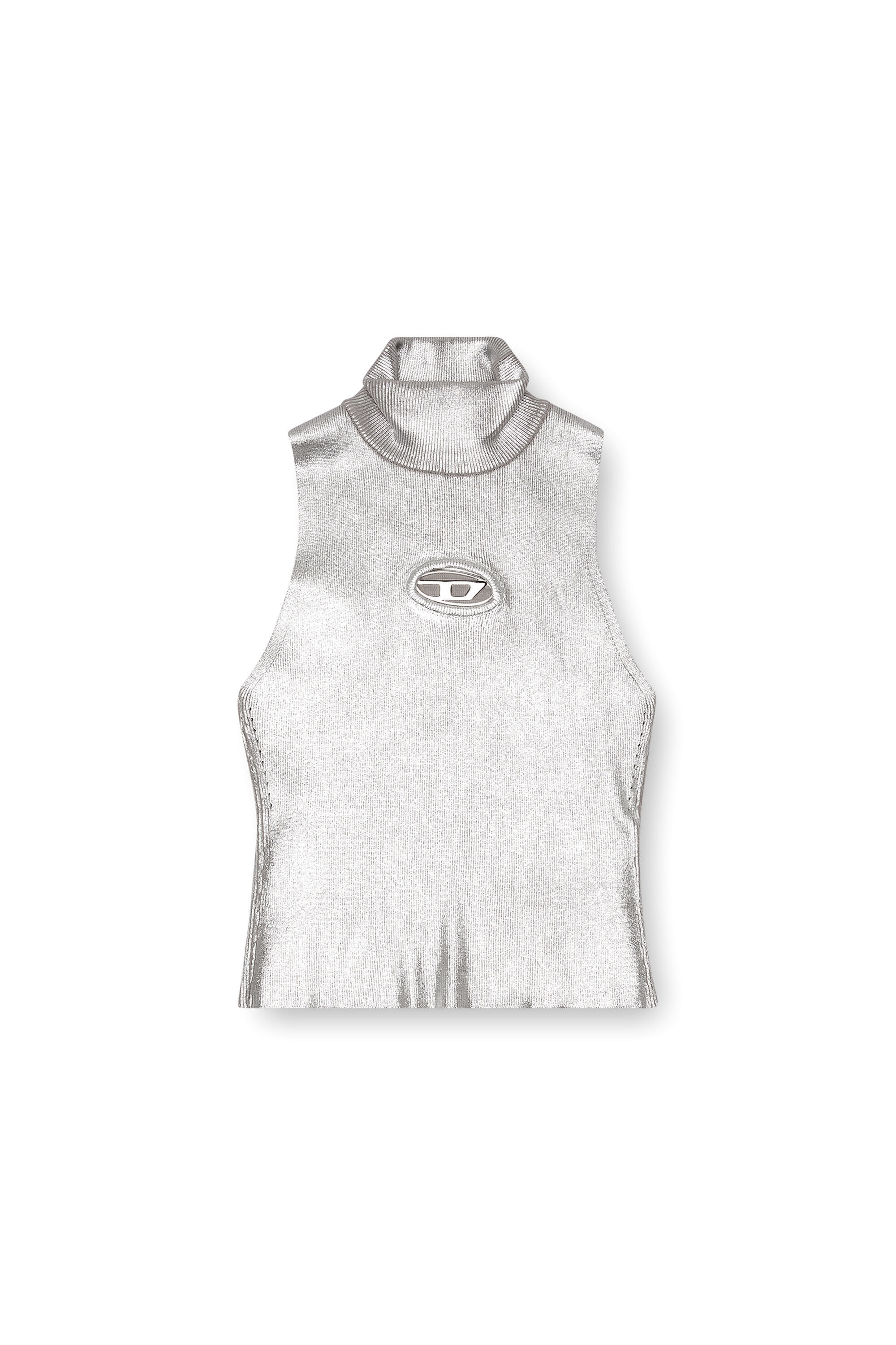 Diesel - M-ONERVAX-TOP, Débardeur en maille métallisée Femme in Gris argenté - 2