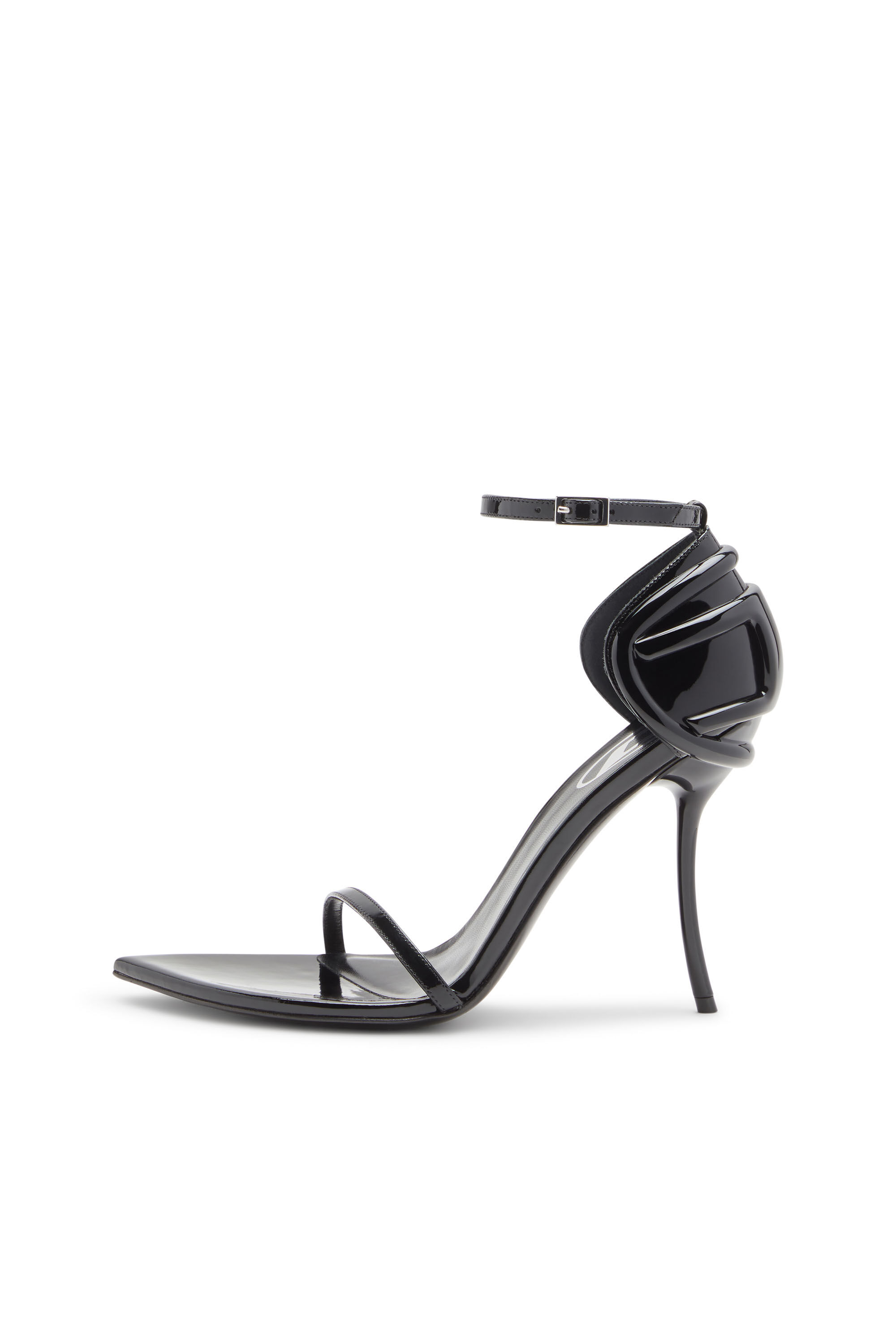 Diesel - D-TEN&HALF SANDAL, D-Ten&Half-Sandale à talon aiguille en cuir verni et satin Femme in Noir - 7