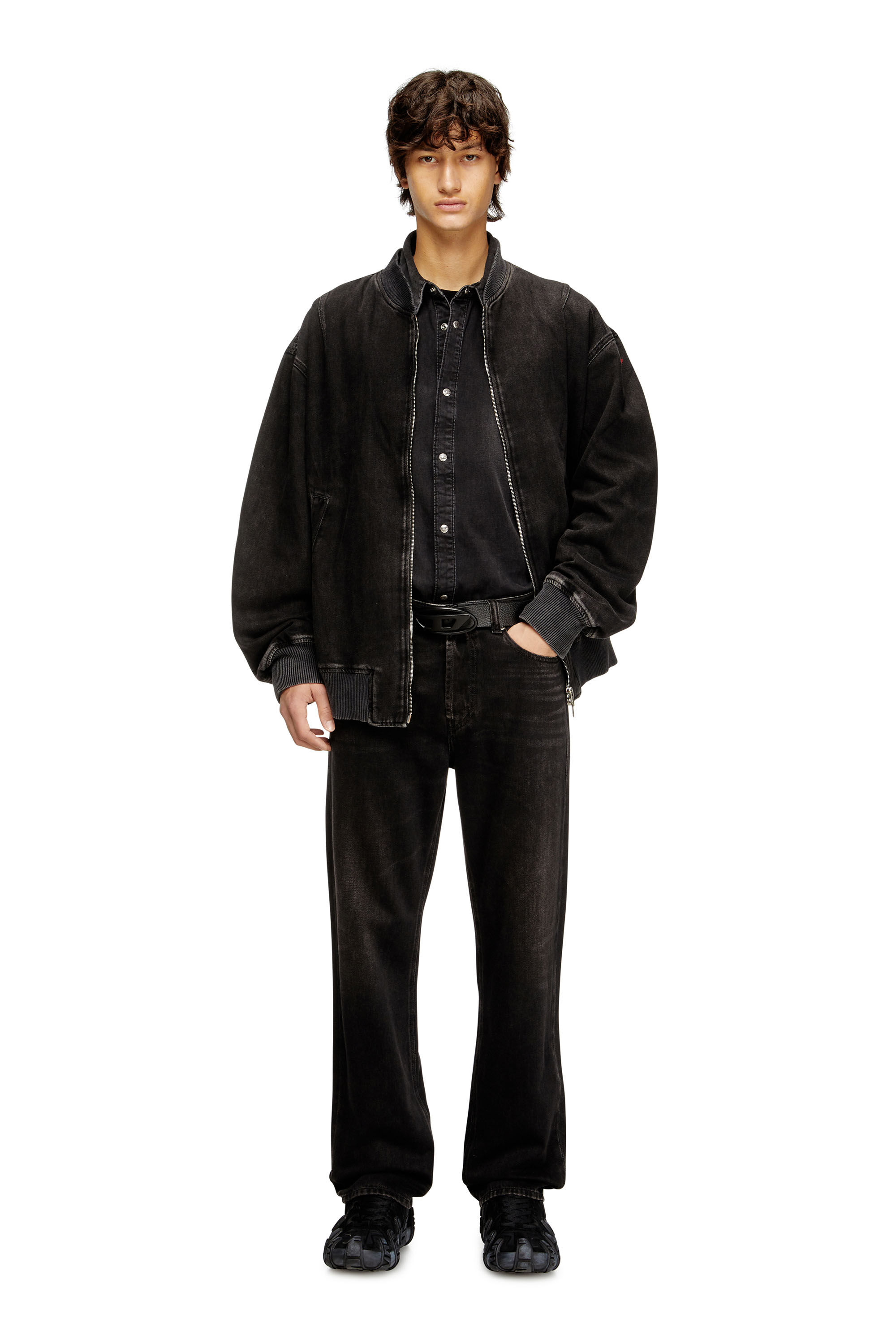 Diesel - D-VINZ, Veste bomber en denim délavé Homme in Noir - 1