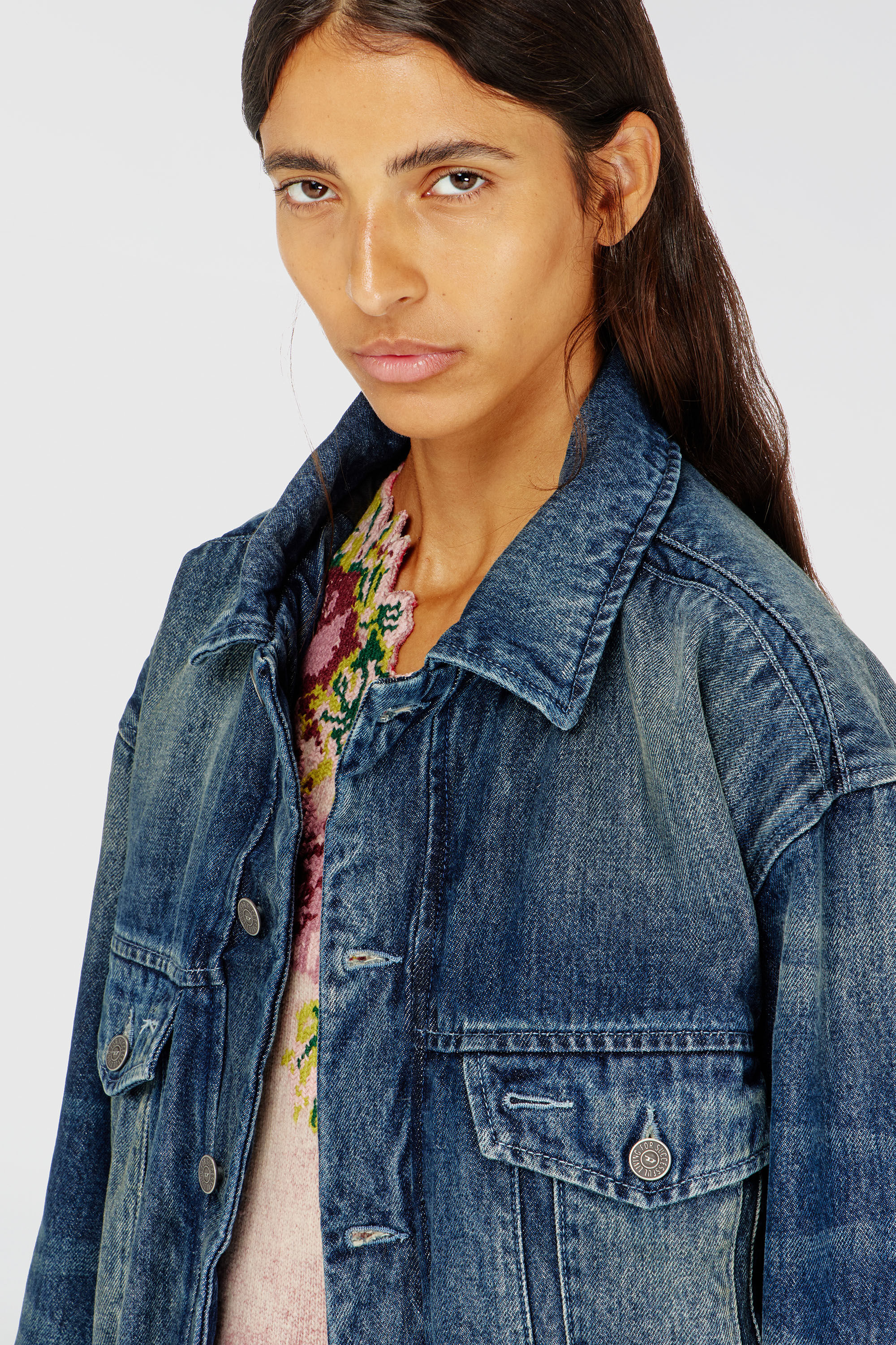 Diesel - DE-MORVI-FSJ, Veste trucker en denim avec taille &eacute;lastiqu&eacute;e Femme in Bleu - 5