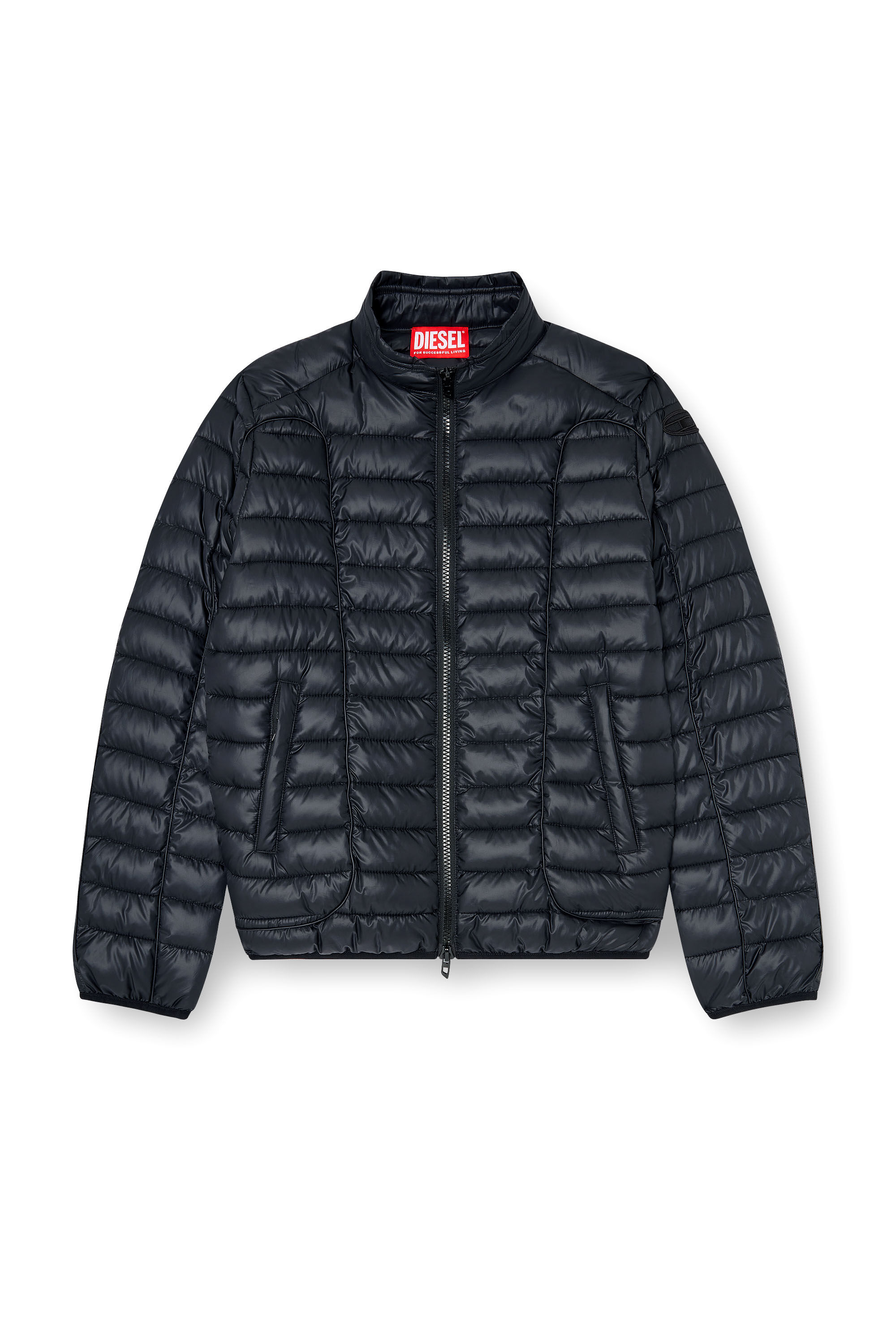Diesel - W-PILOT-WRD, Blouson matelass&eacute; style biker avec passepoil ton sur ton Homme in Noir - 2