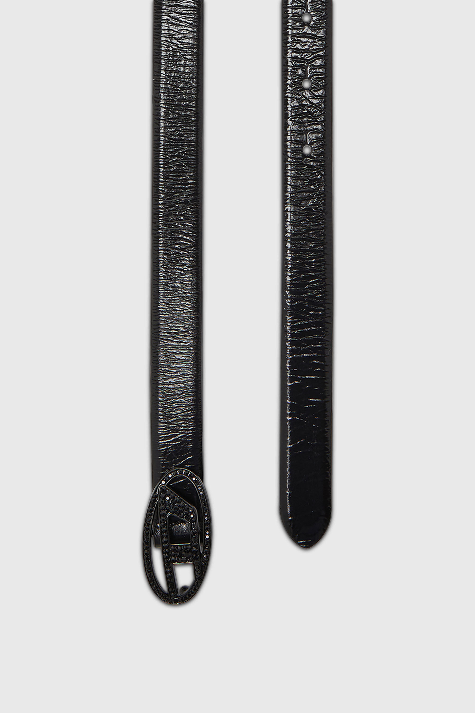 Diesel - B-1DR STRASS 20, Woman's 2 cm leather belt with crystal buckle in Black - 2
