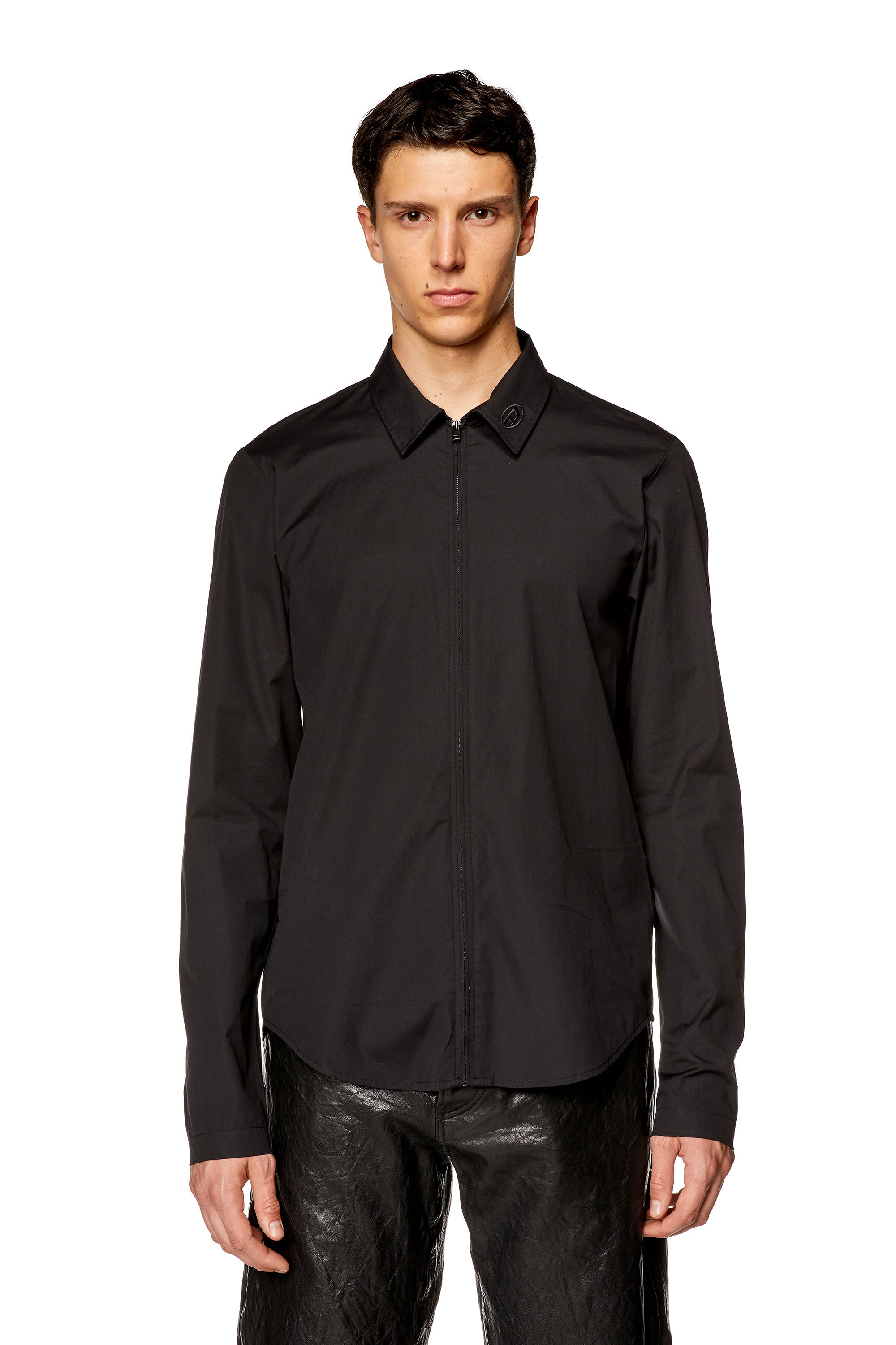 Diesel - S-STUCK, Chemise zippée avec logo brodé Homme in Noir - 5