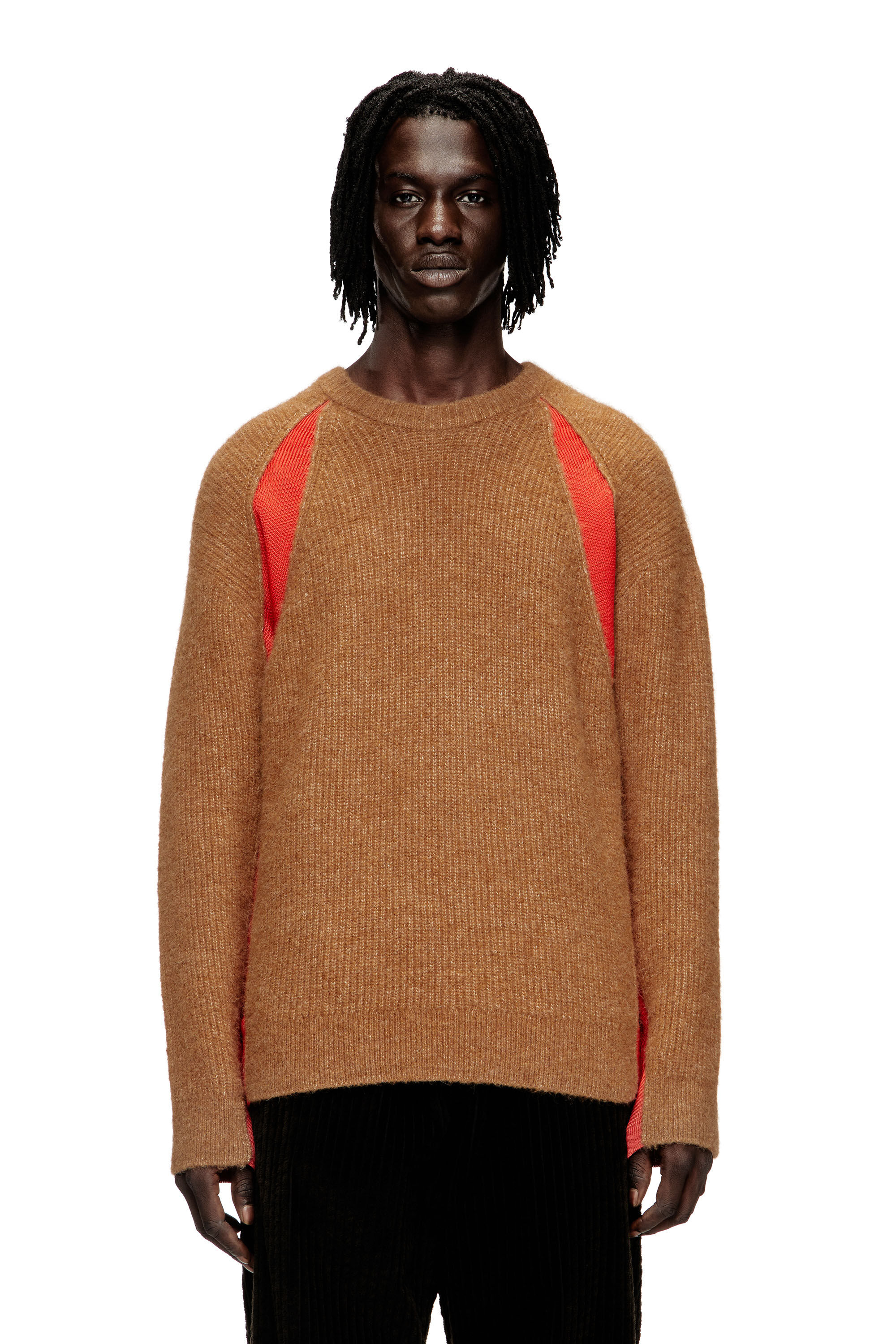 Diesel - K-LOLLO, Pull en mélange d'alpaga avec inserts contrastants Homme in Marron - 3