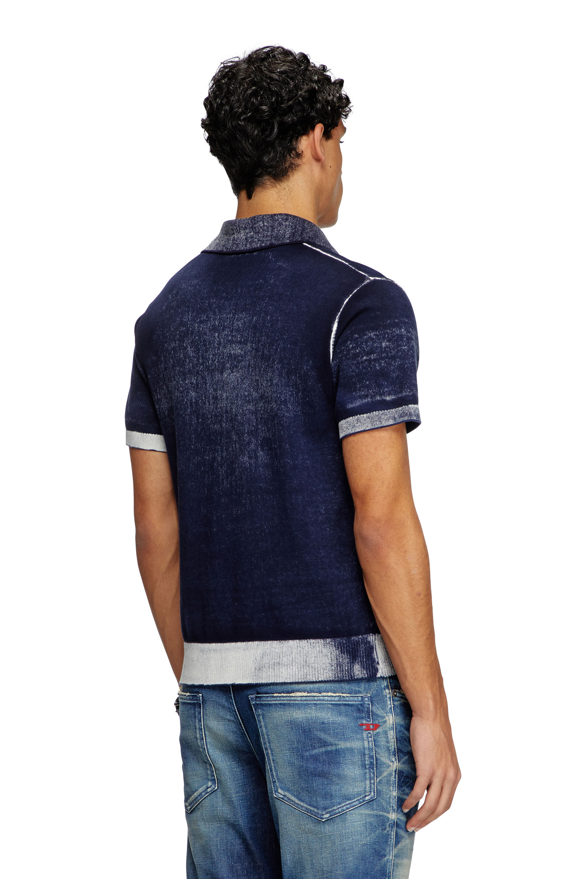 Diesel - K-LORENZO-SS, Pull polo à manches courtes avec imprimé inversé Homme in Bleu - 4