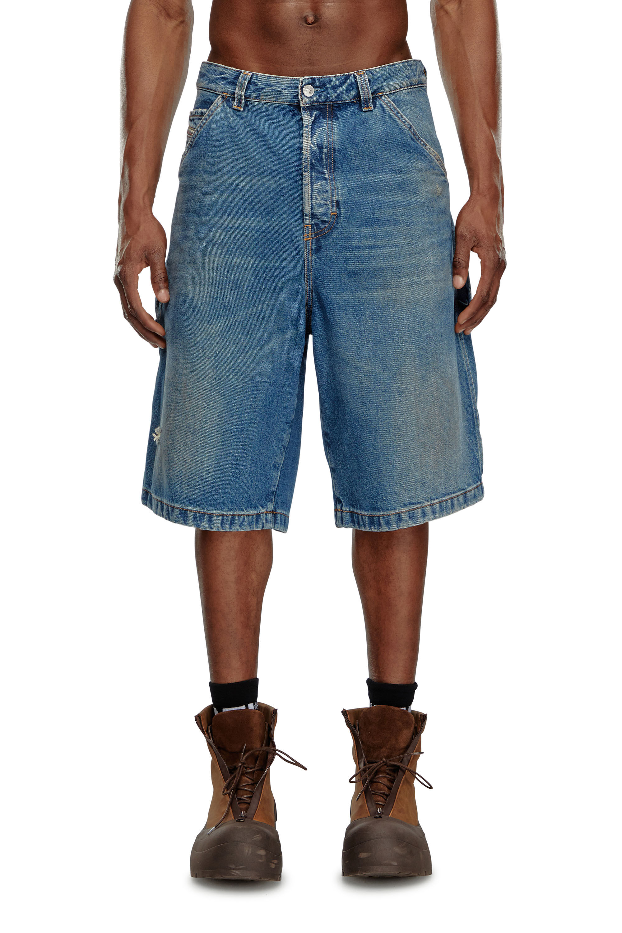Short utility en denim avec delavage effet poussiere Homme Bleu Diesel