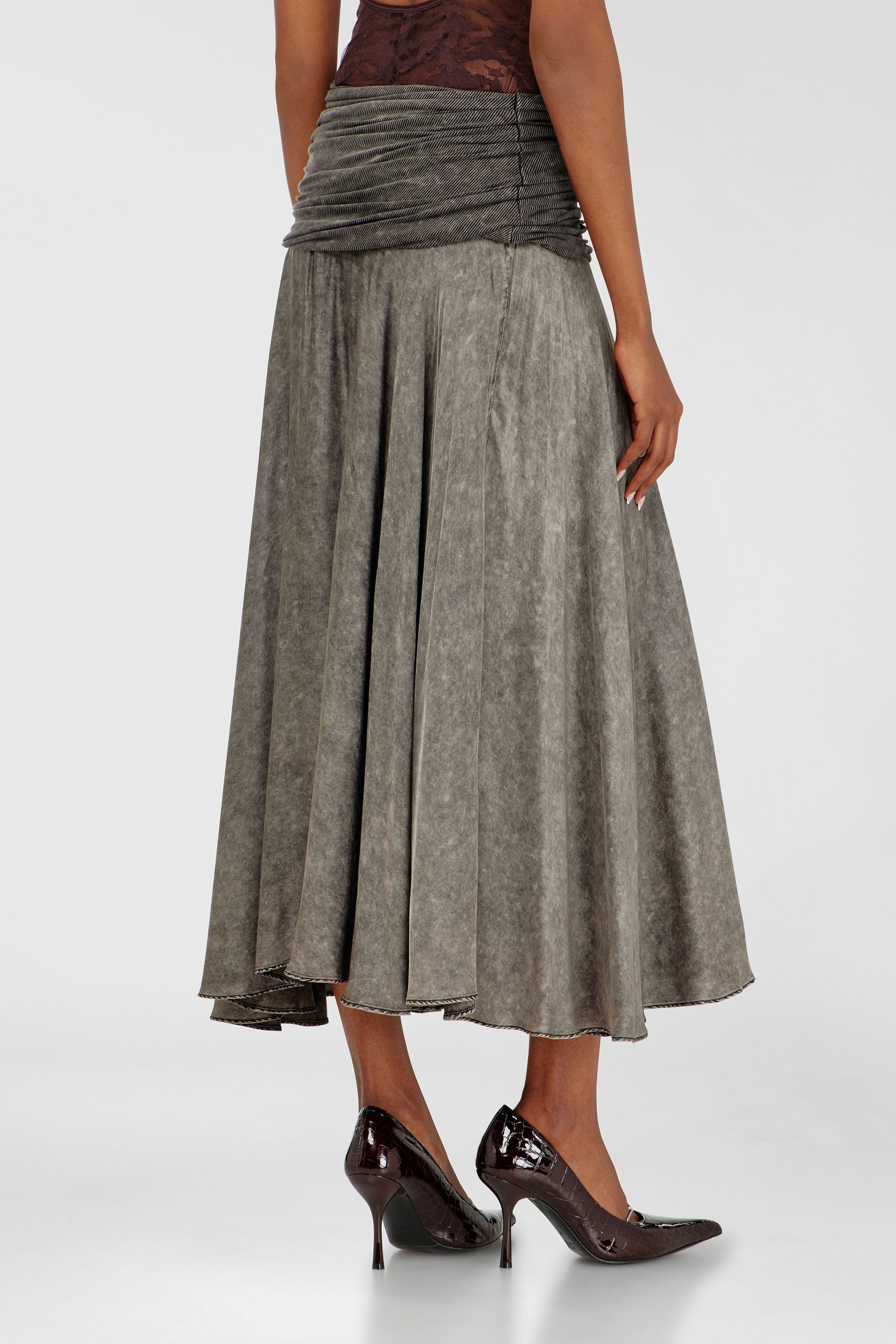 Diesel - O-SYA, Jupe midi avec section de taille torsad&eacute;e Femme in Gris - 4