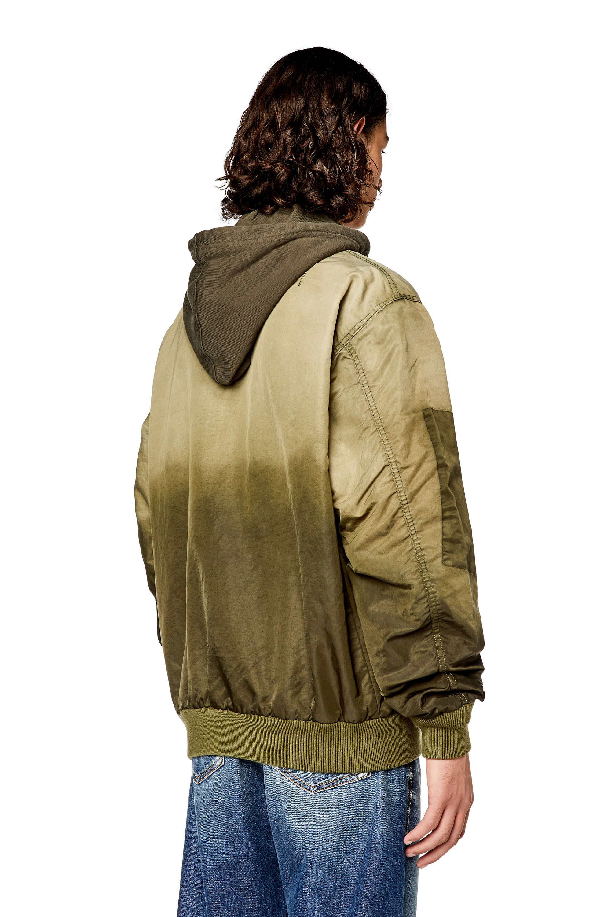 Diesel - J-COMMON, Veste bomber à capuche en satin de nylon traité Homme in Marron - 4