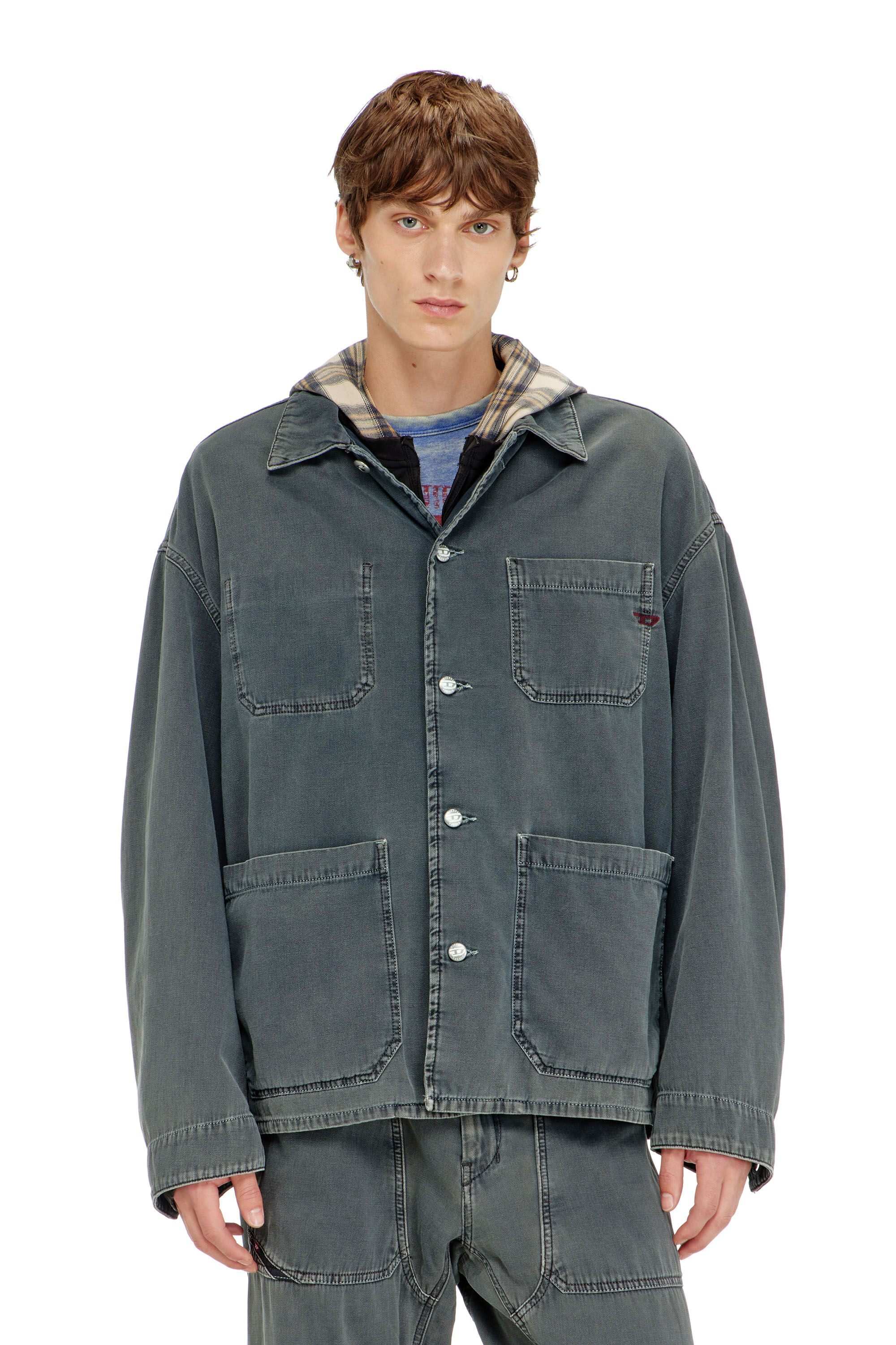 Diesel - D-STACK-U, Veste style utility en denim color&eacute; Mixte in Gris - 3