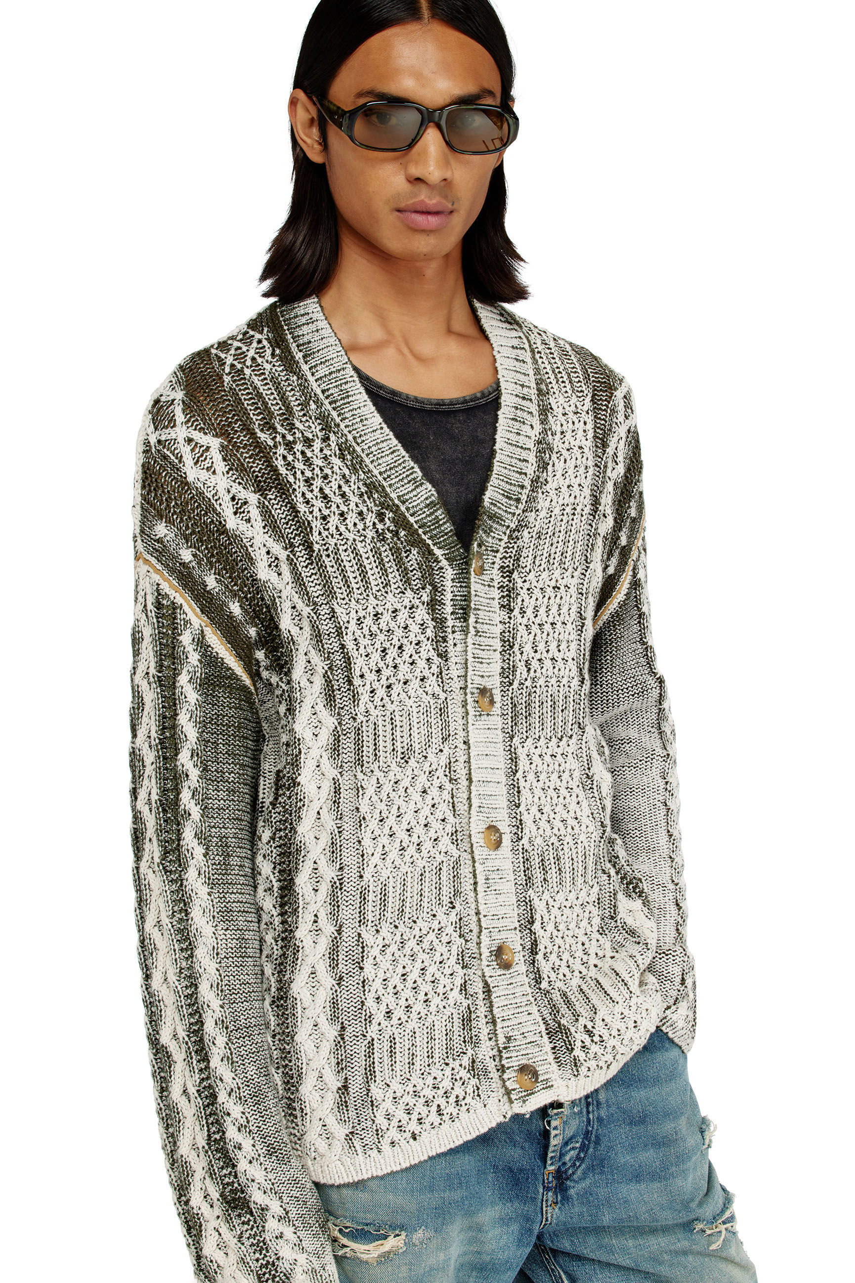 Diesel - K-MIOTO, Cardigan en maille torsad&eacute;e trait&eacute; Homme in Polychrome - 5