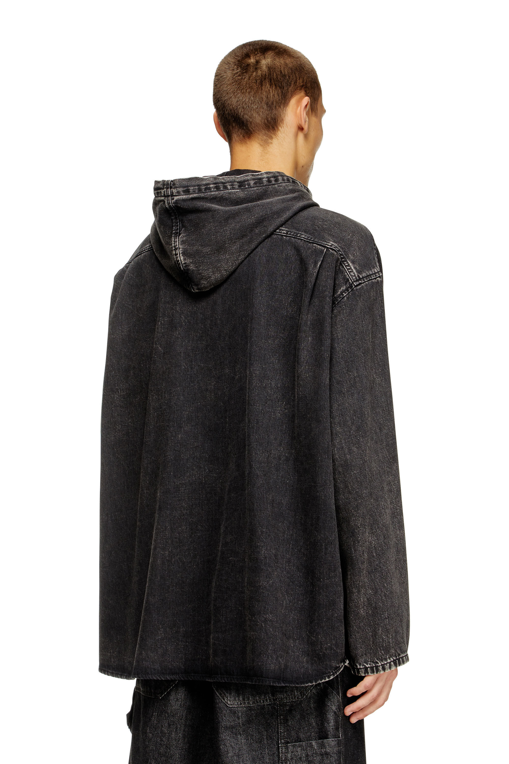 Diesel - D-DEWNY-HOOD, Chemise hybride en denim Tencel Homme in Noir - 4