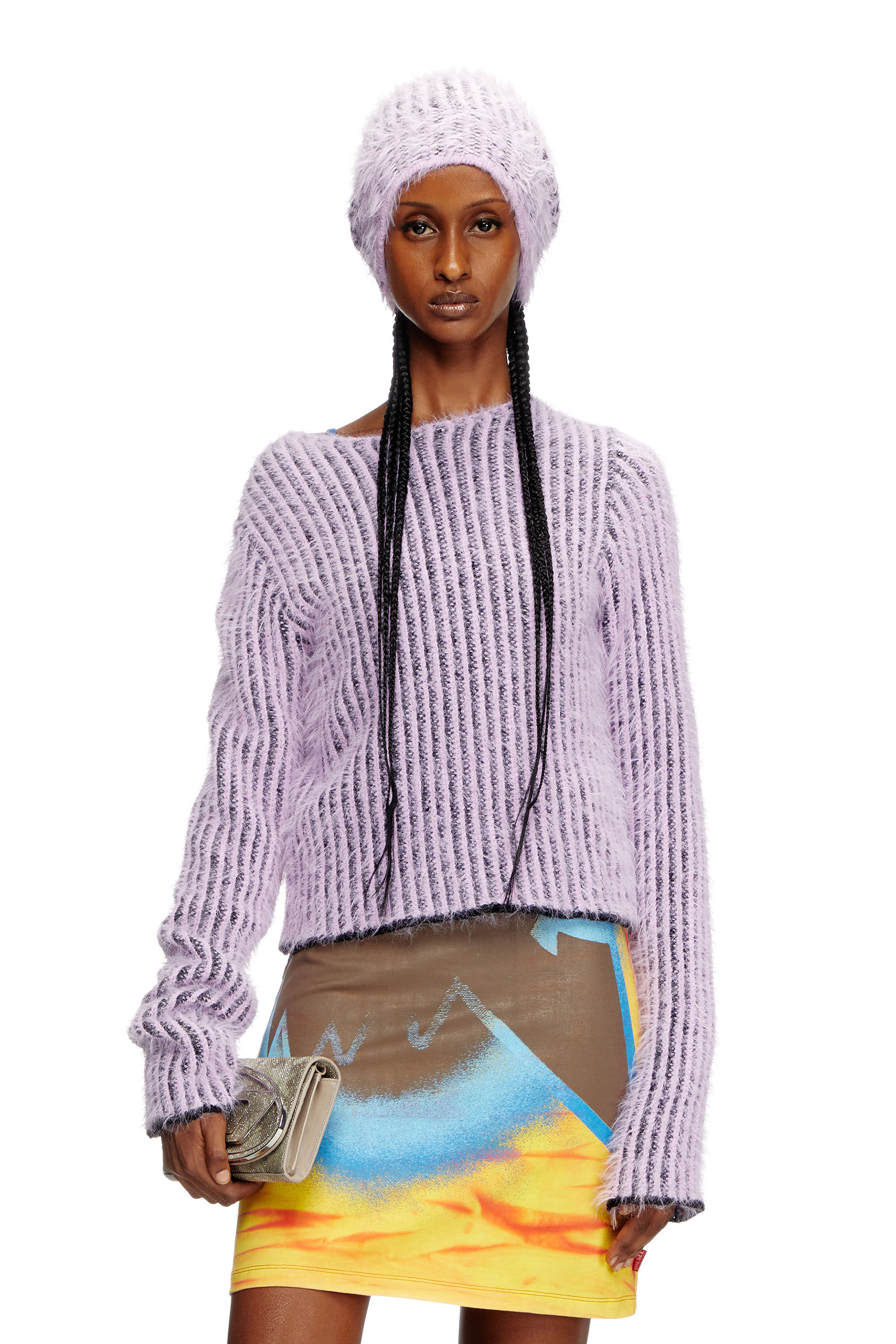Diesel - M-TIGRE, Pull rayé en laine mélangée duveteuse Femme in Violet - 3