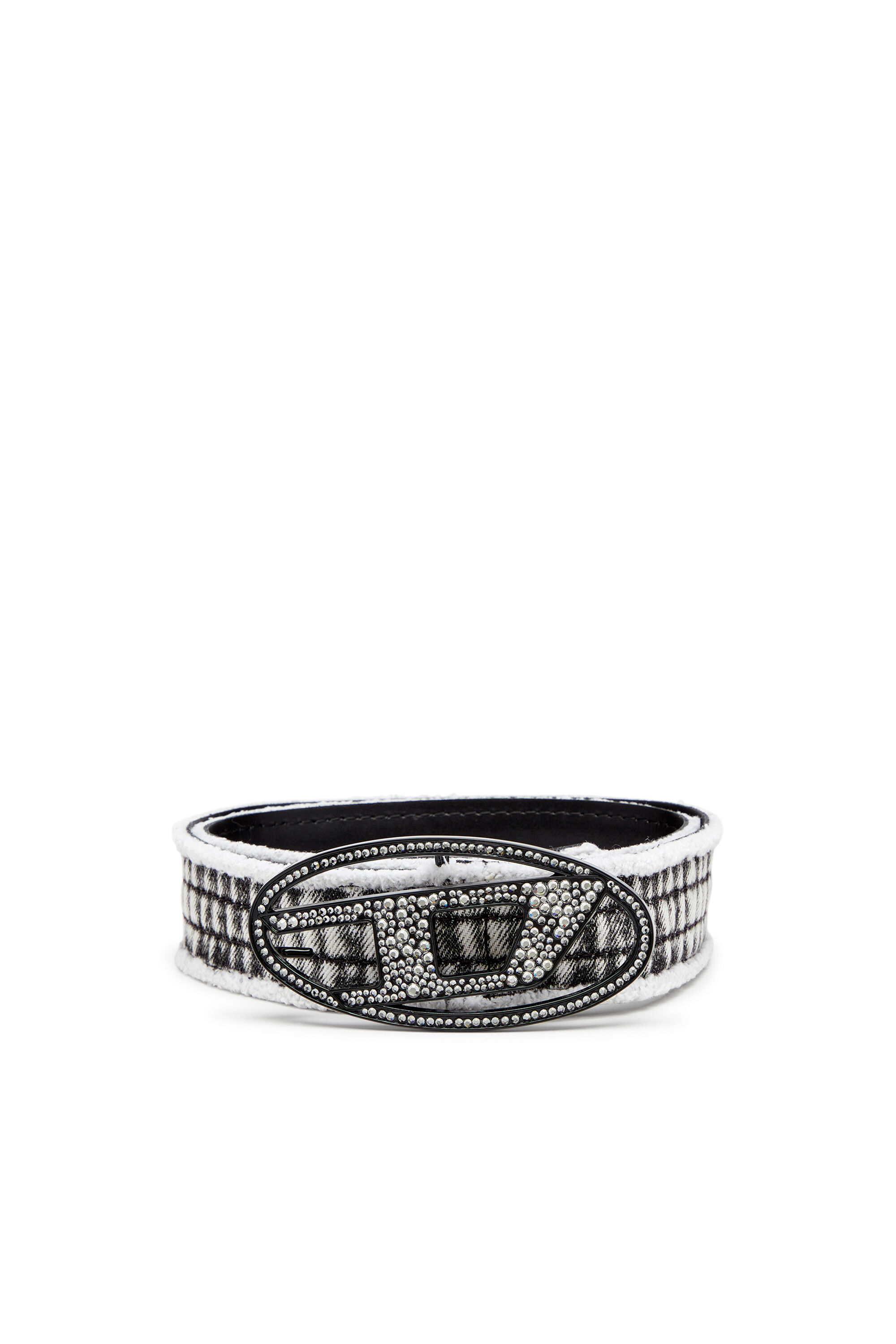 Diesel - B-1DR STRASS, Ceinture en denim et cuir avec boucle en cristal Femme in Noir - 1