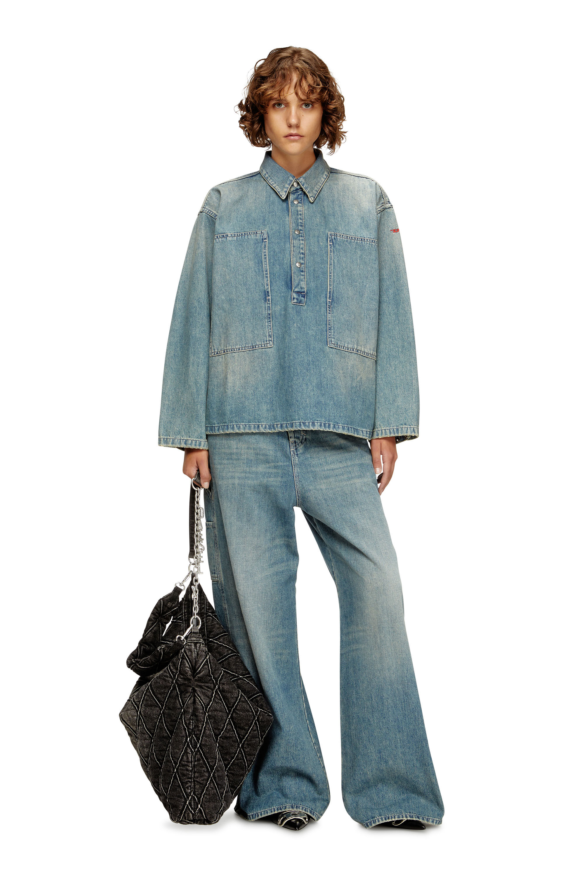 Diesel - DE-PRISS, Haut Henley en denim de style utilitaire Femme in Bleu - 1