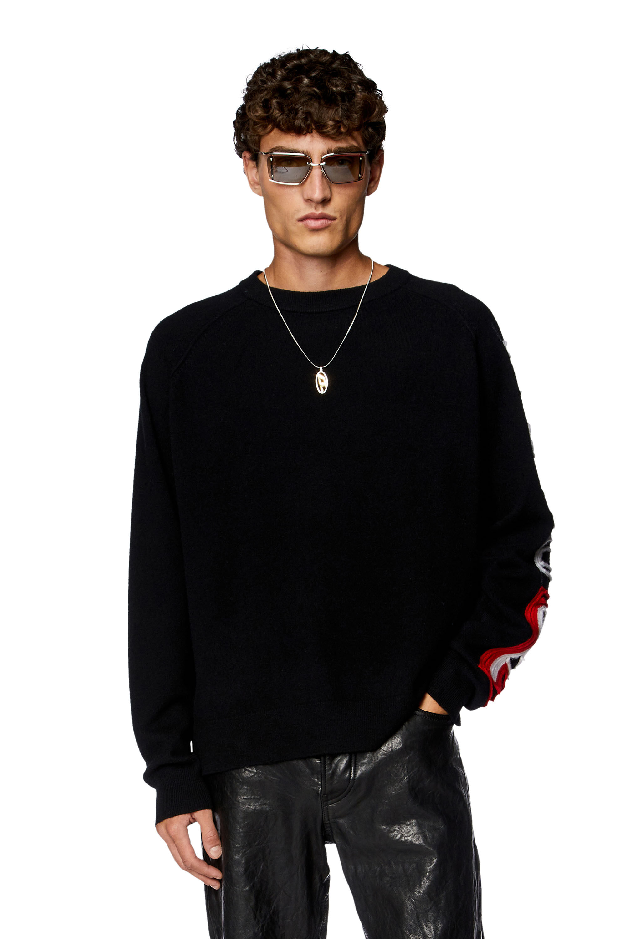 Diesel - K-SARIA-A, Pull avec logo intarsia effet peel-off Homme in Noir - 3