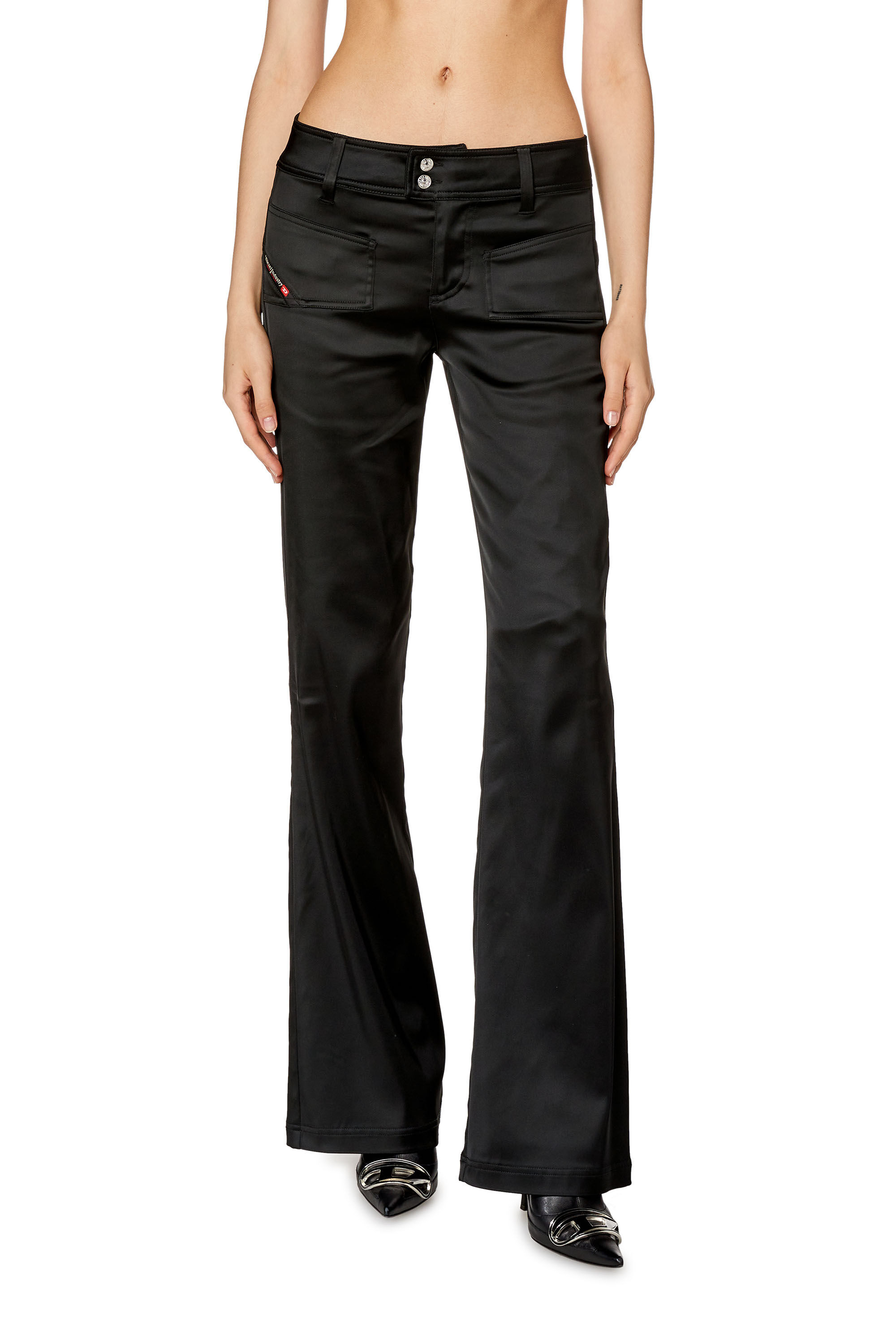 Pantalon evase en satin stretch brillant Femme Noir Diesel