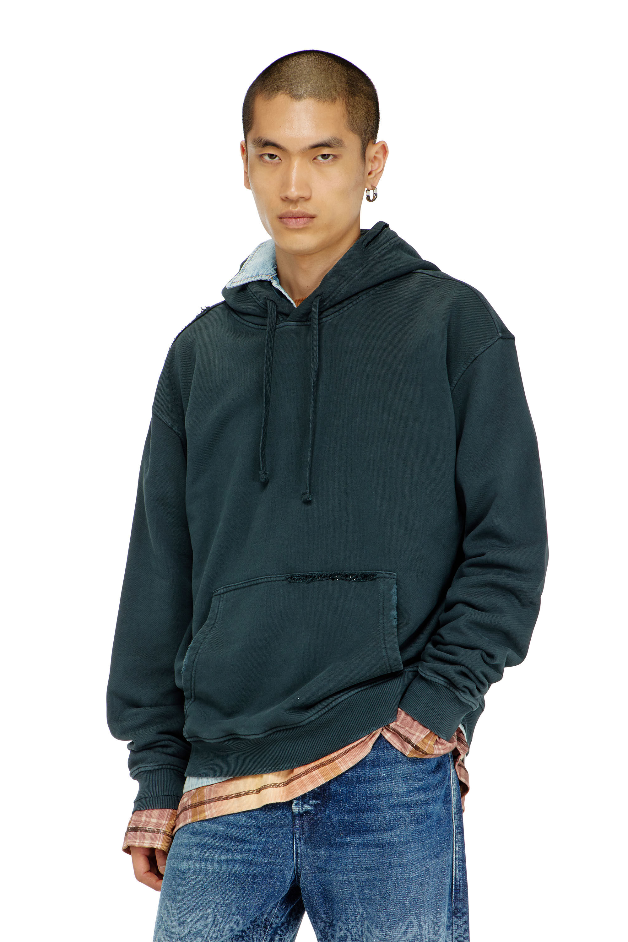 Diesel - S-NORM-HOOD-CRYSTALS, Sweat &agrave; capuche avec d&eacute;chirures et d&eacute;tails en cristal Homme in Vert - 3