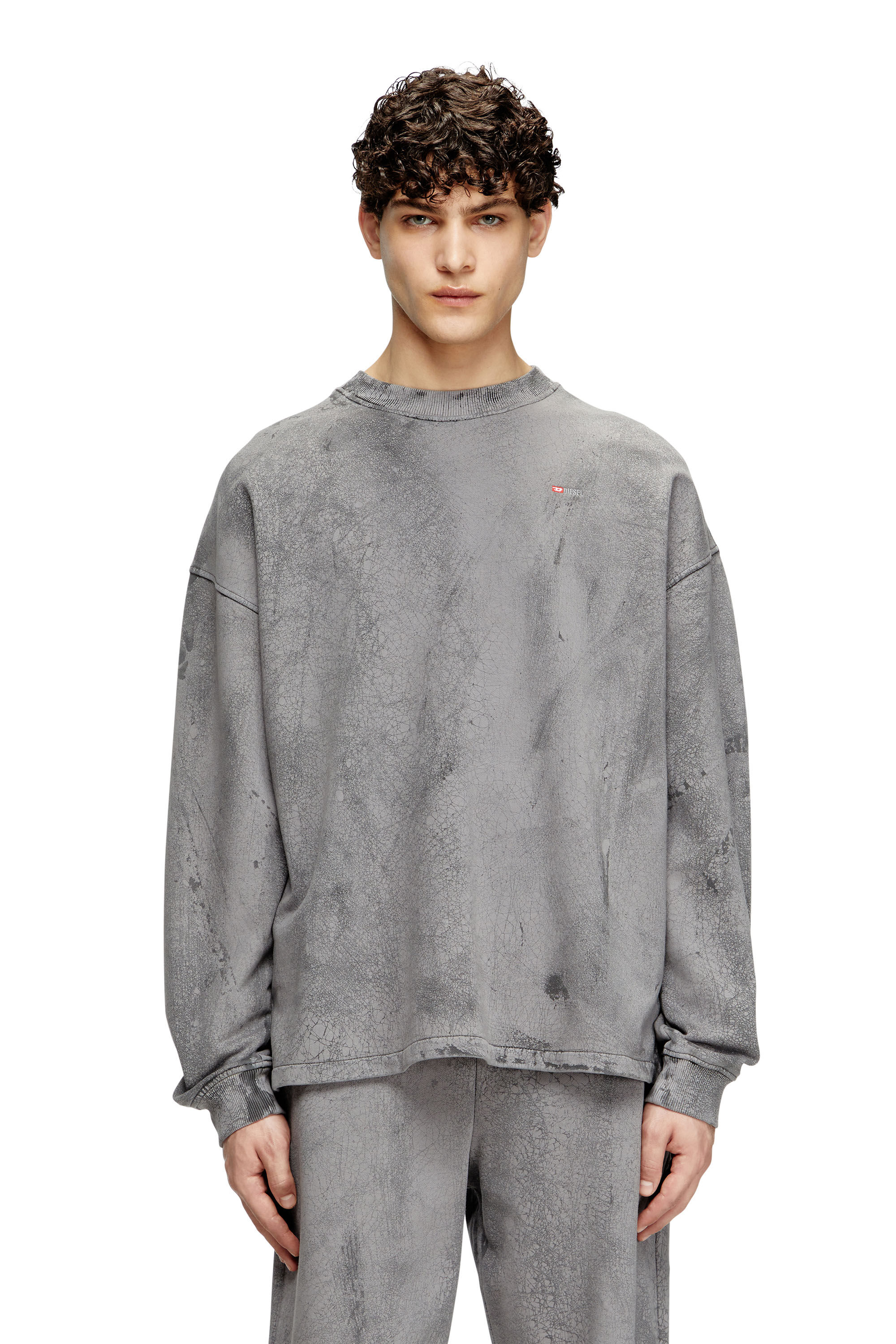 Diesel - S-BAXT-T1, Sweat-shirt effet craquelé avec micro logo Homme in Gris - 3