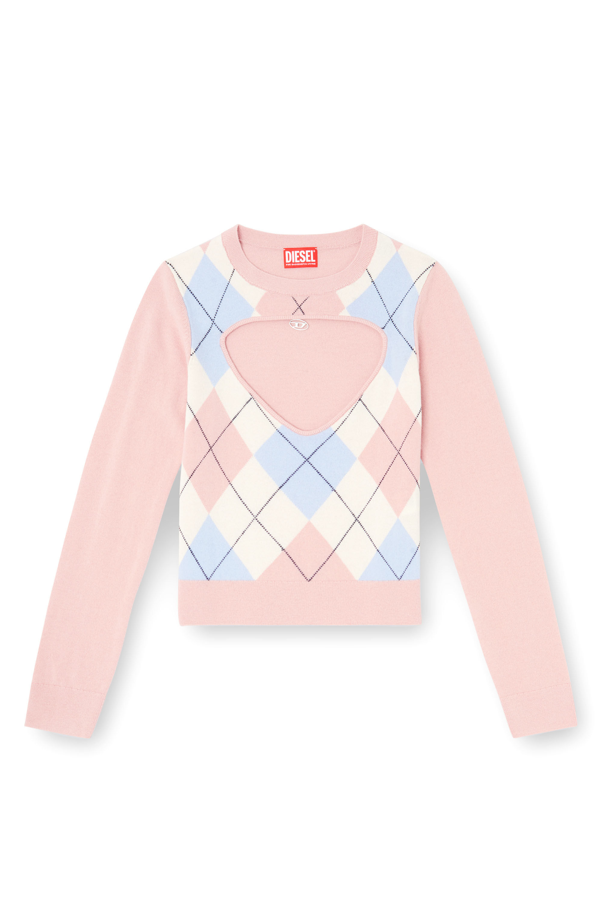 Diesel - M-ROMKO-LS, Pull avec cut-out, en laine à motif losanges Femme in Rose - 2