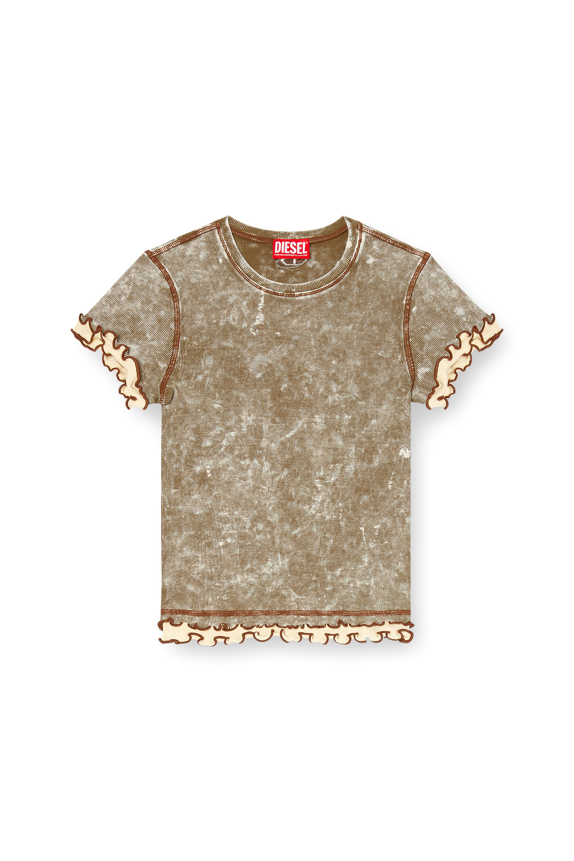 Diesel - T-FLU, T-shirt marbré avec bordures à volants Femme in Vert - 2