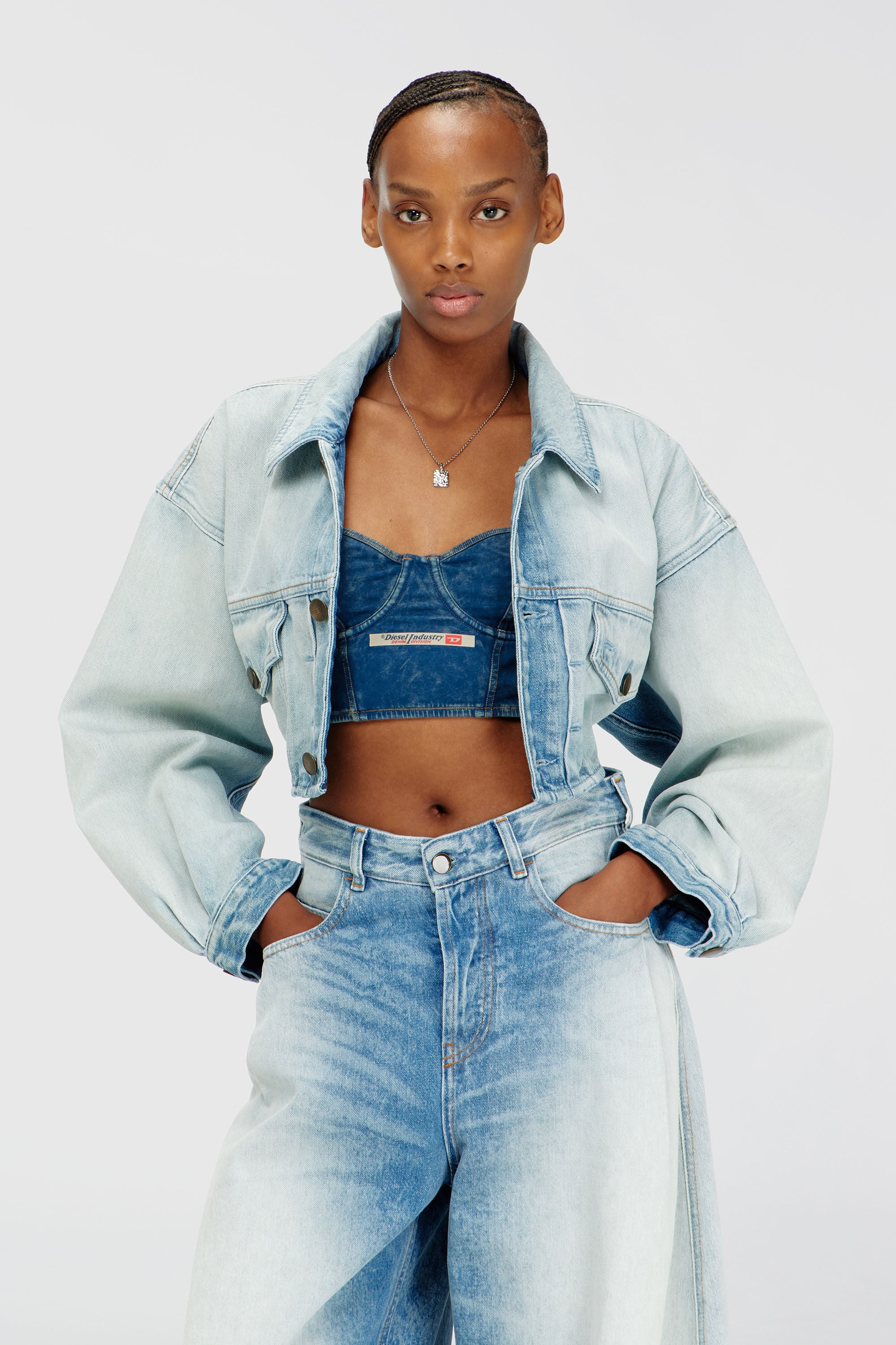 Diesel - SHEILA-DNM, Bustier en coton effet denim Femme in Bleu - 4