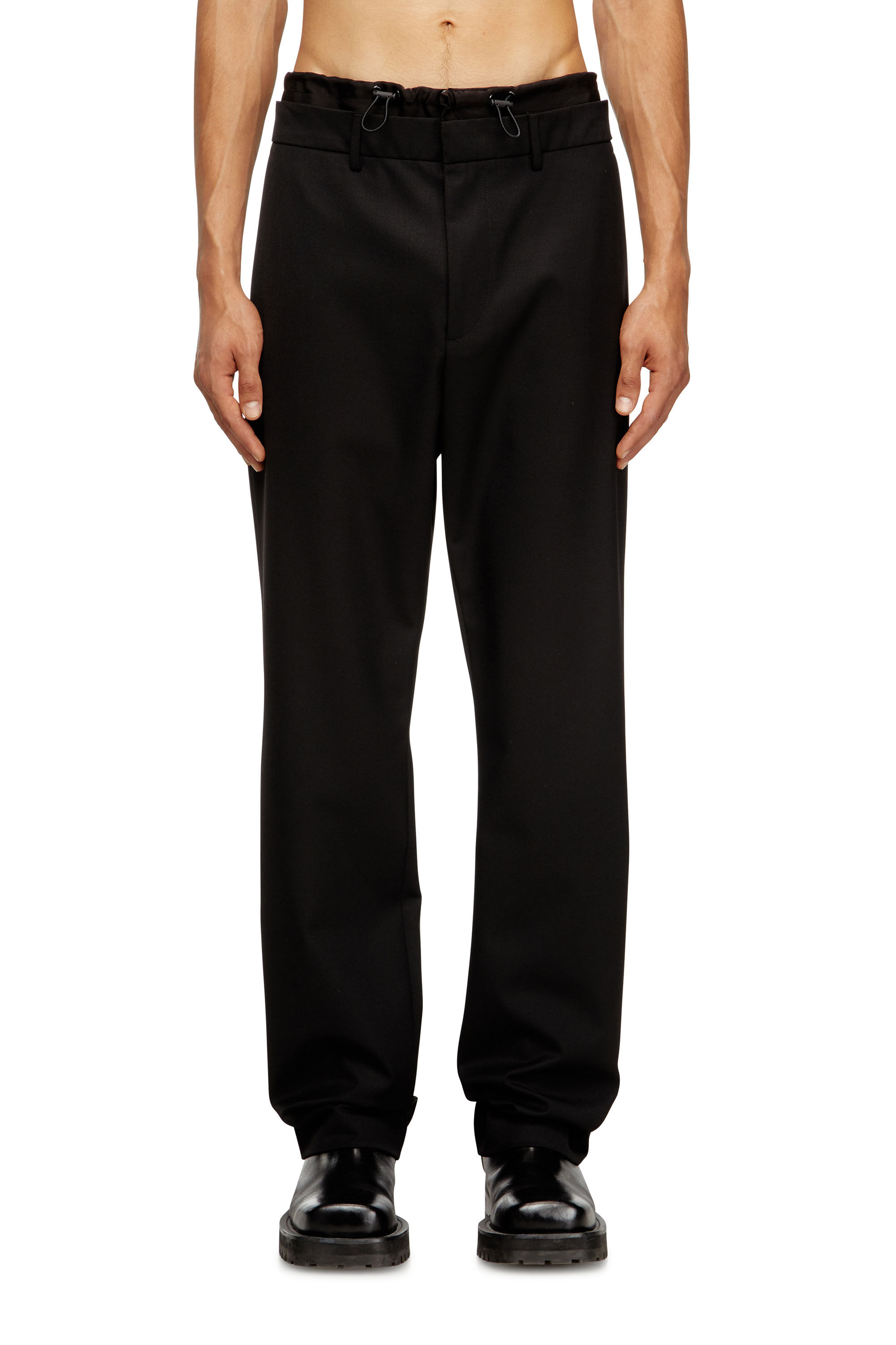 Diesel - P-OWERS, Pantalons en mélange de laine avec ceinture élastique. Homme in Noir - 3