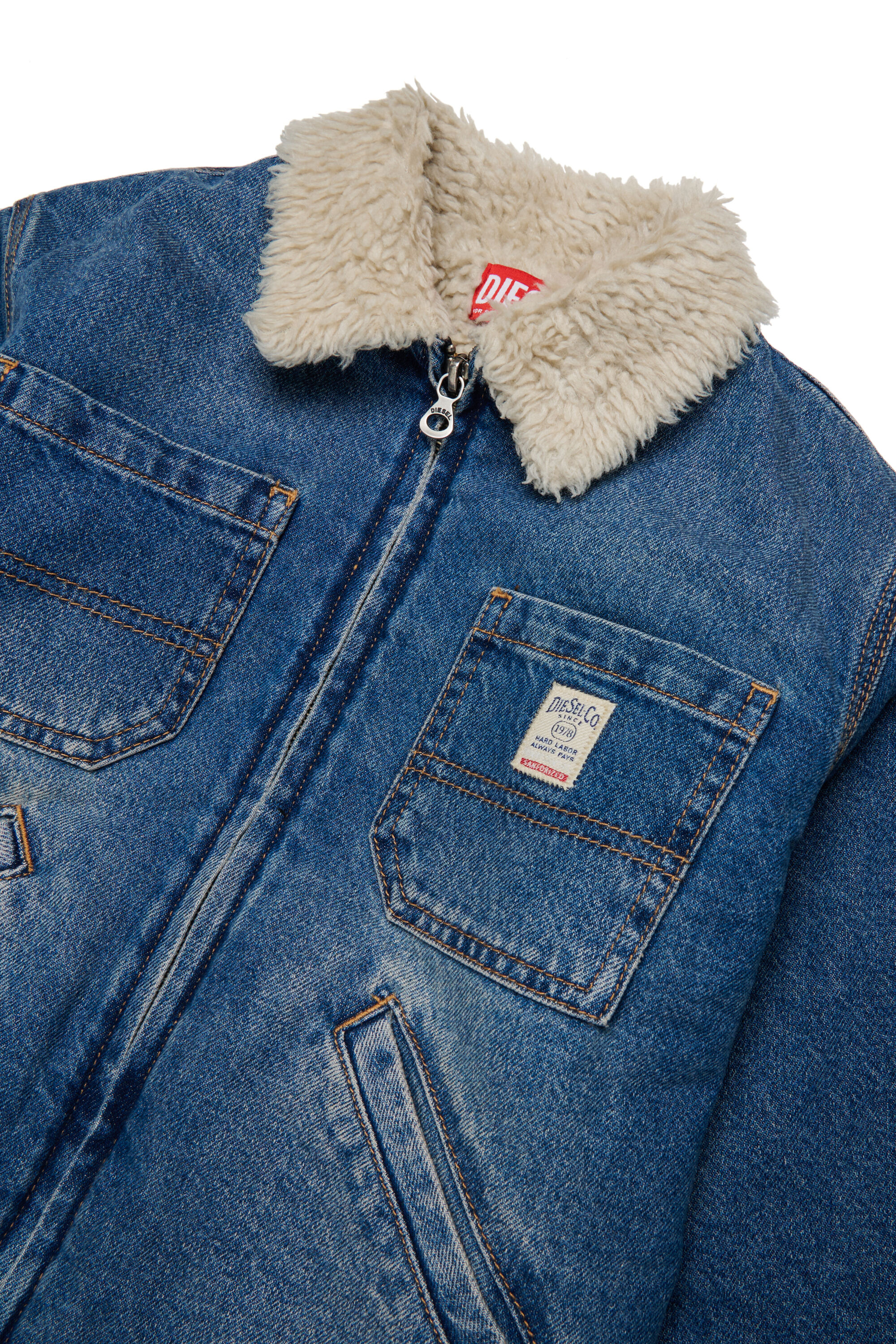 Diesel - JOMOX-FUR, Veste en denim avec col en sherpa Homme in Bleu - 3