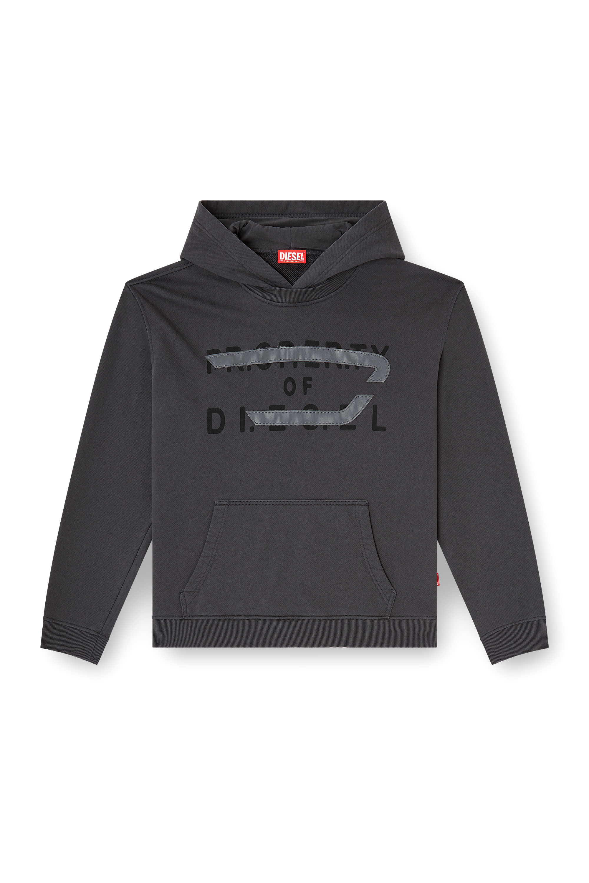Diesel - S-NORMAN-HOOD, Man's Cotton hoodie with D appliqu&eacute; in Dark grey - 2