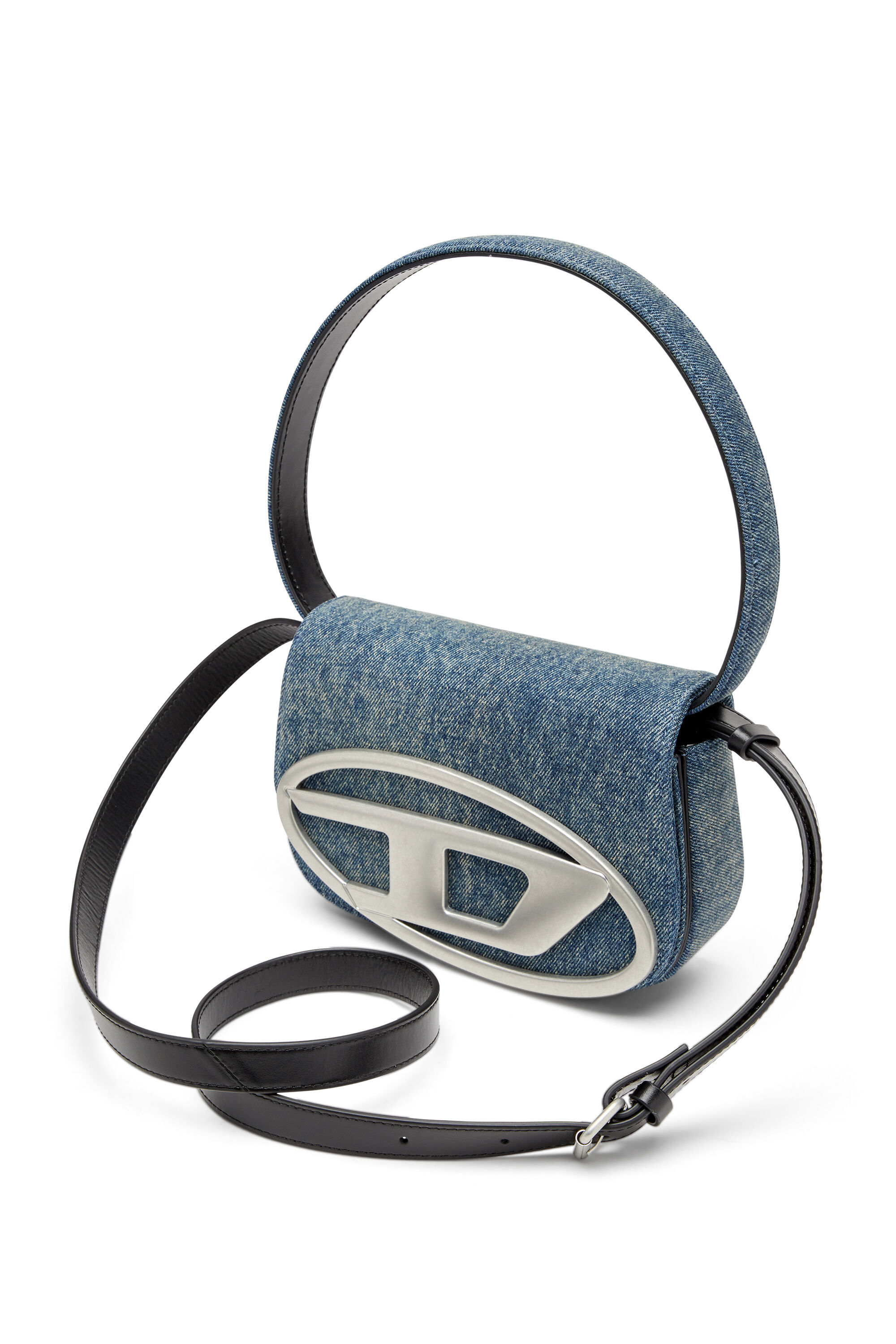 Women's 1DR-Iconic shoulder bag in solarised denim | Blue | Diesel Women's 1DR-Iconic shoulder bag in solarised denim | Blue | Diesel