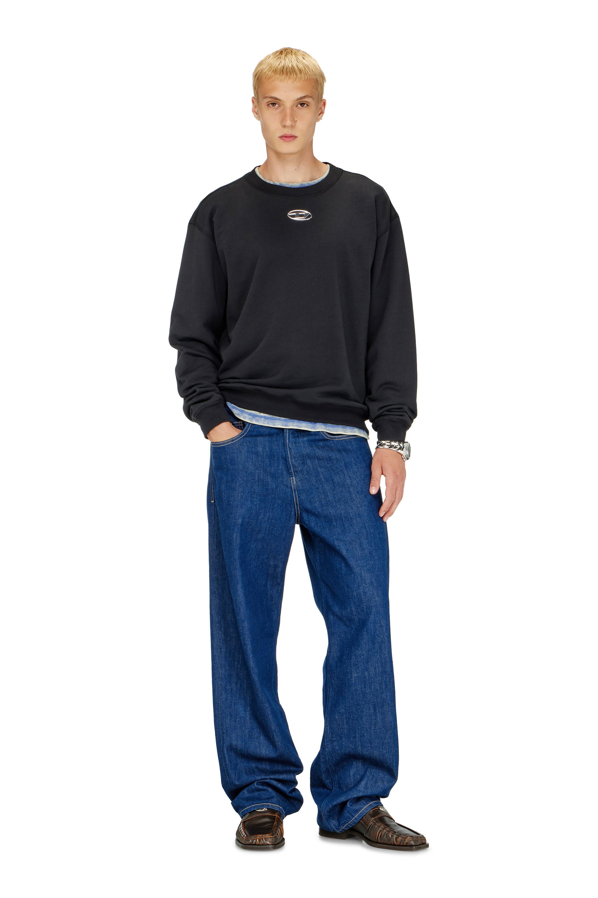Diesel - S-NORM-IOD, Sweat r&eacute;gulier avec Oval D m&eacute;tallique Homme in Noir - 1