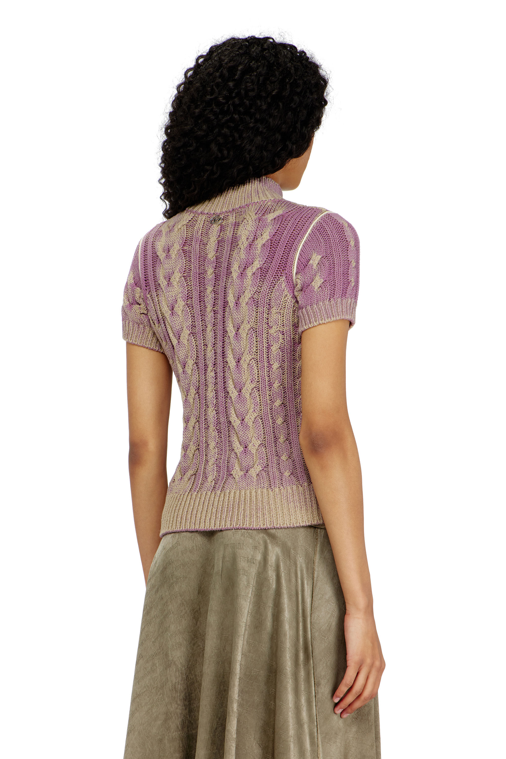 Diesel - M-ELANA, Cardigan &agrave; manches courtes zipp&eacute; en maille torsad&eacute;e Femme in Violet - 4