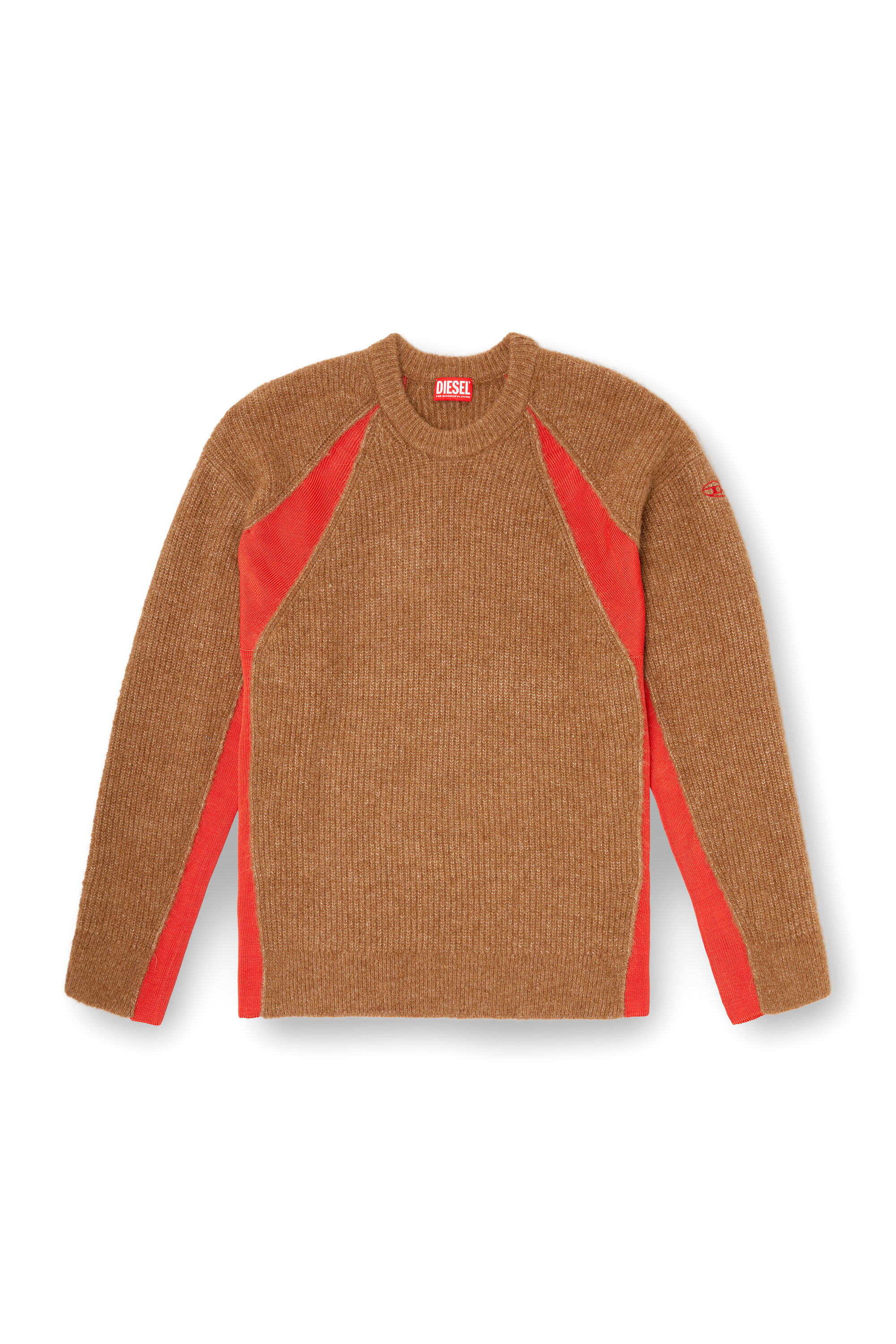 Diesel - K-LOLLO, Pull en mélange d'alpaga avec inserts contrastants Homme in Marron - 2