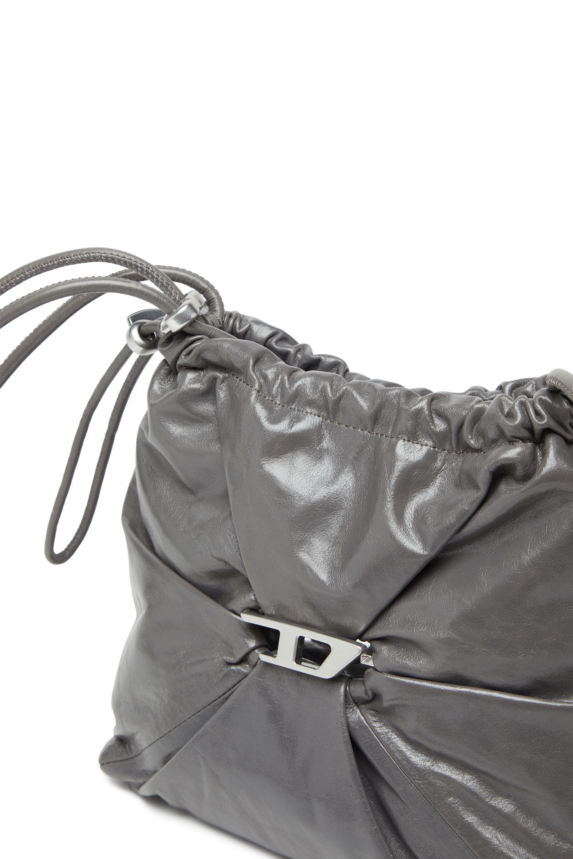 Diesel - SCRUNCH-D BUCKET, Scrunch-D-Sac seau en cuir froissé et brillant Femme in Gris - 2