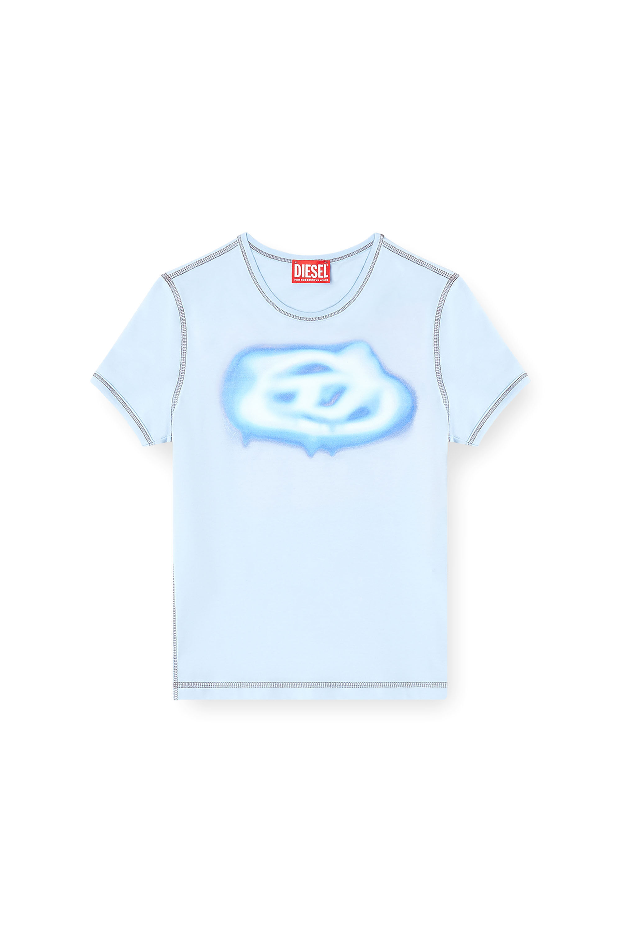 Diesel - T-UNCUTIES-LONG-S3, T-shirt slim avec logo effet graffiti Femme in Bleu - 2