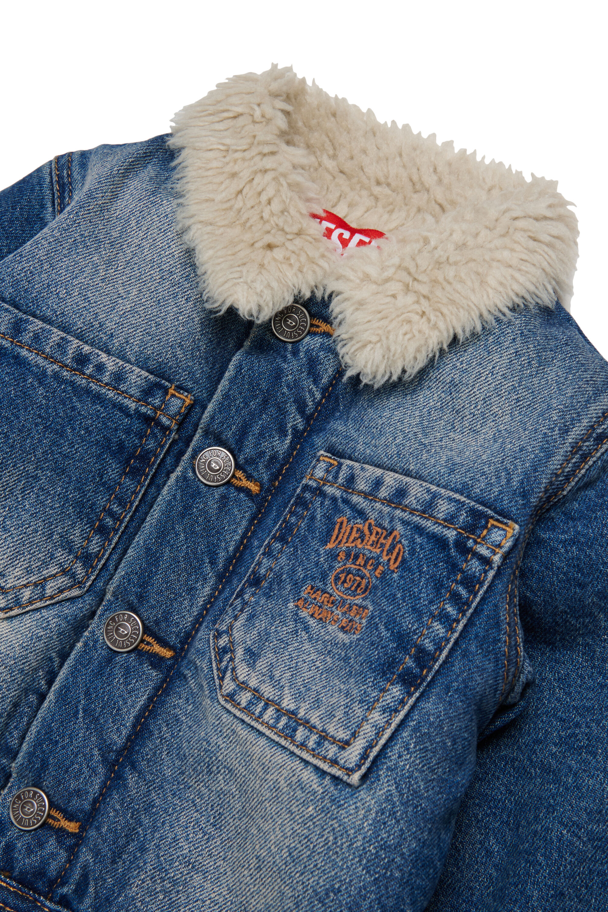 Diesel - JOMYB-FUR, Veste en denim avec col en sherpa doux Mixte in Bleu - 3