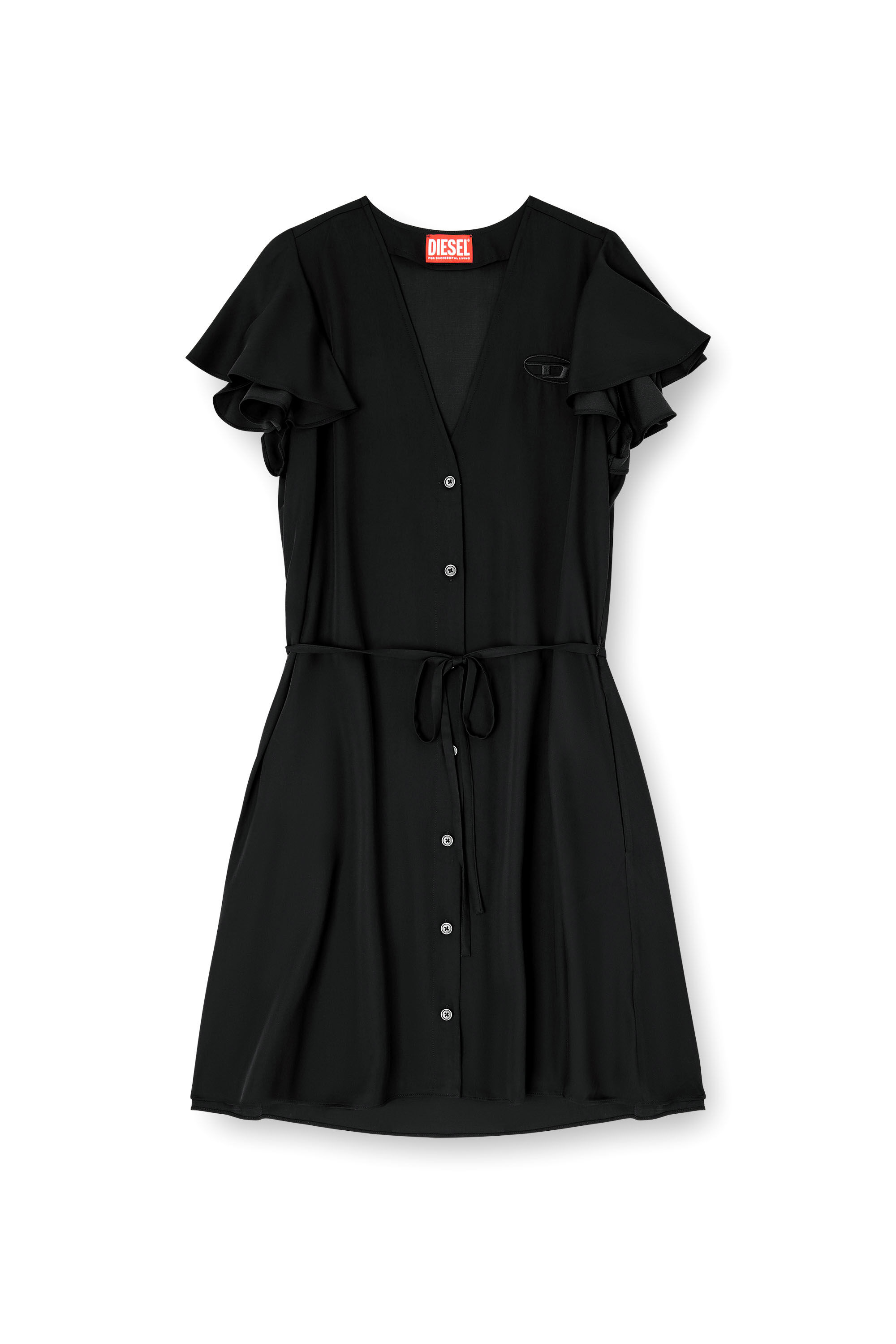 Diesel - D-AIKIRI, Robe en cupro avec col en V et boutons &agrave; l'avant Femme in Noir - 2