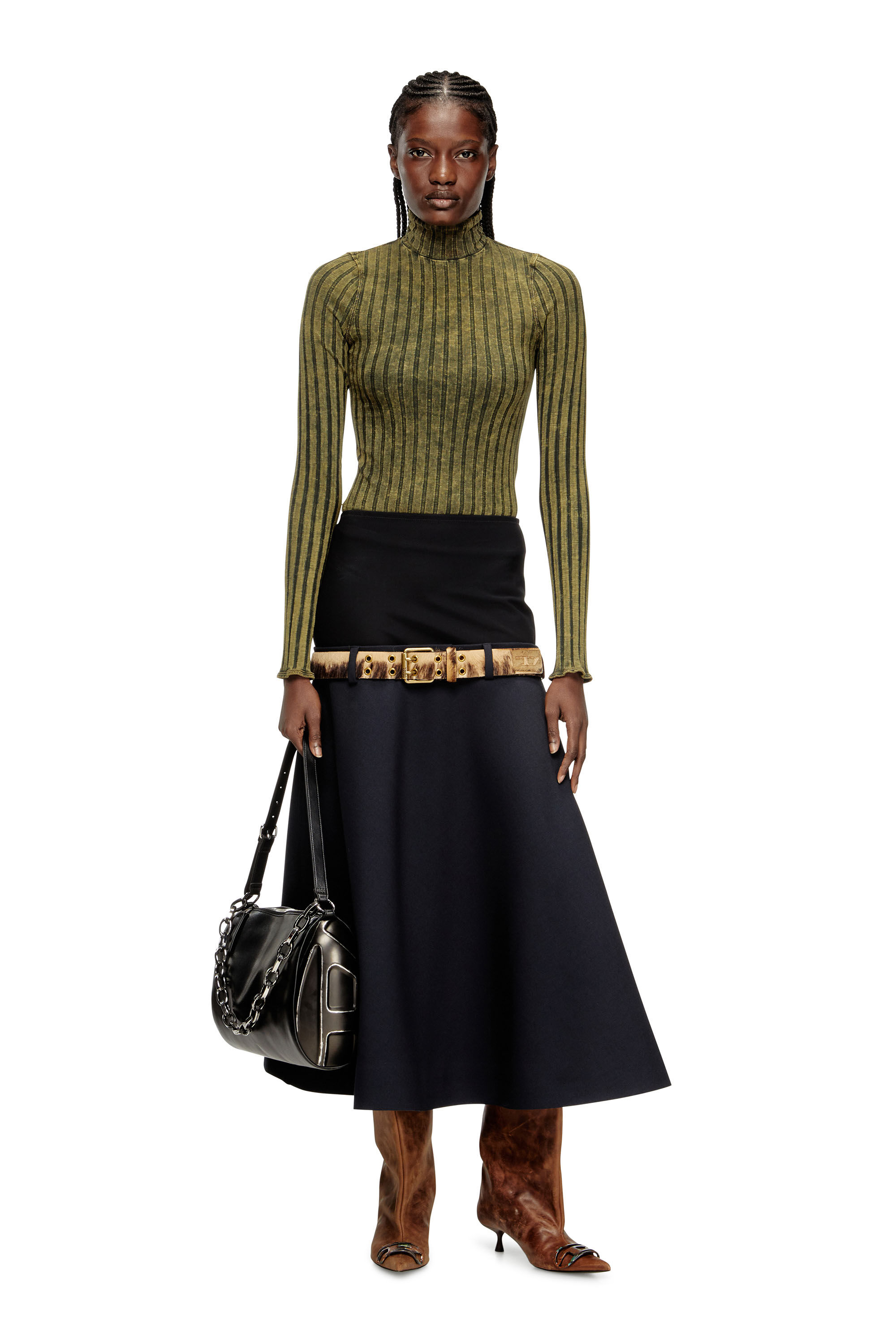 Diesel - T-CLAWA, Pull en jersey à larges côtes traité Femme in Vert - 1
