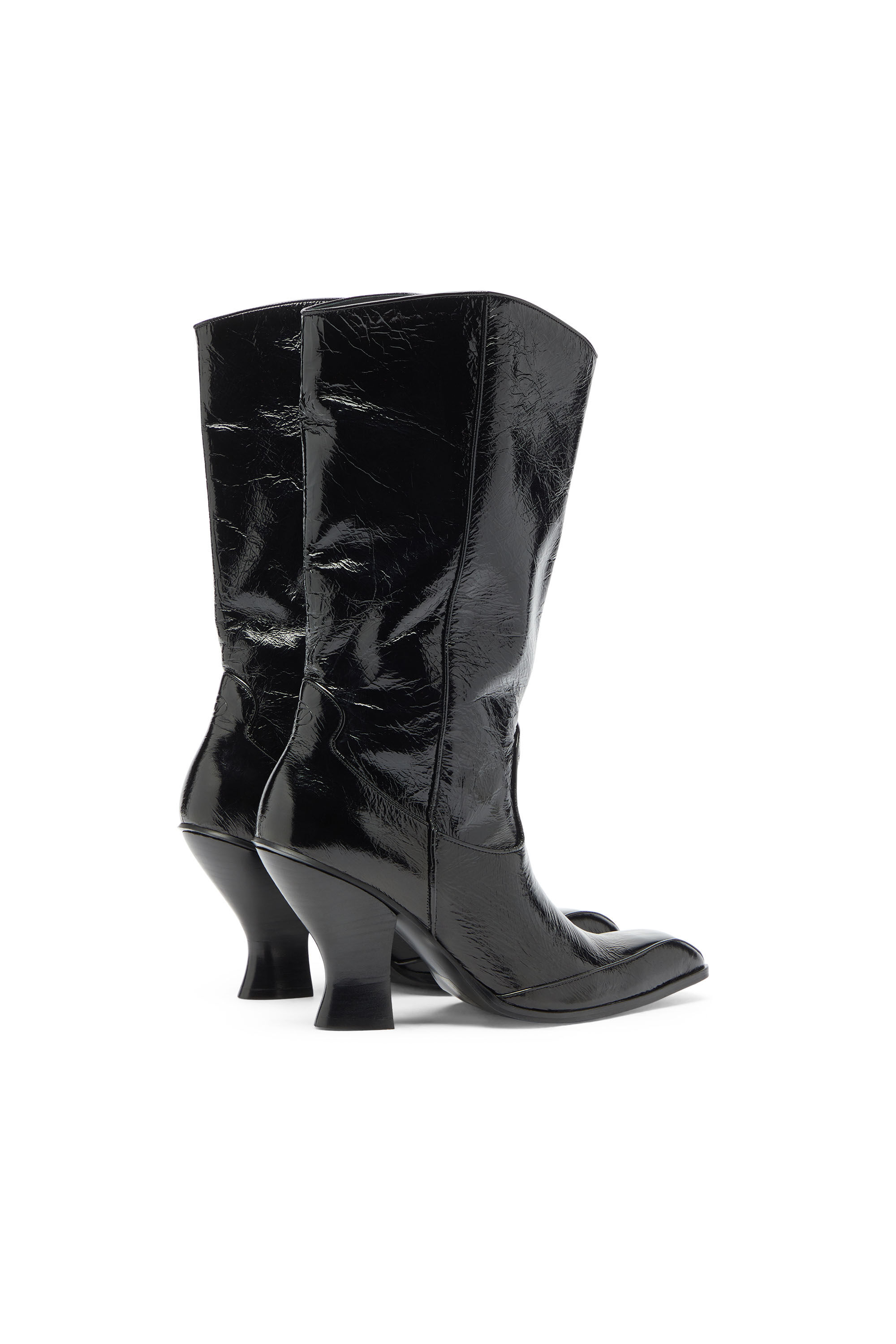 Diesel - D-LUFFY-75-TUBE, D-Luffy - Bottes hauteur genou en cuir verni Femme in Noir - 3
